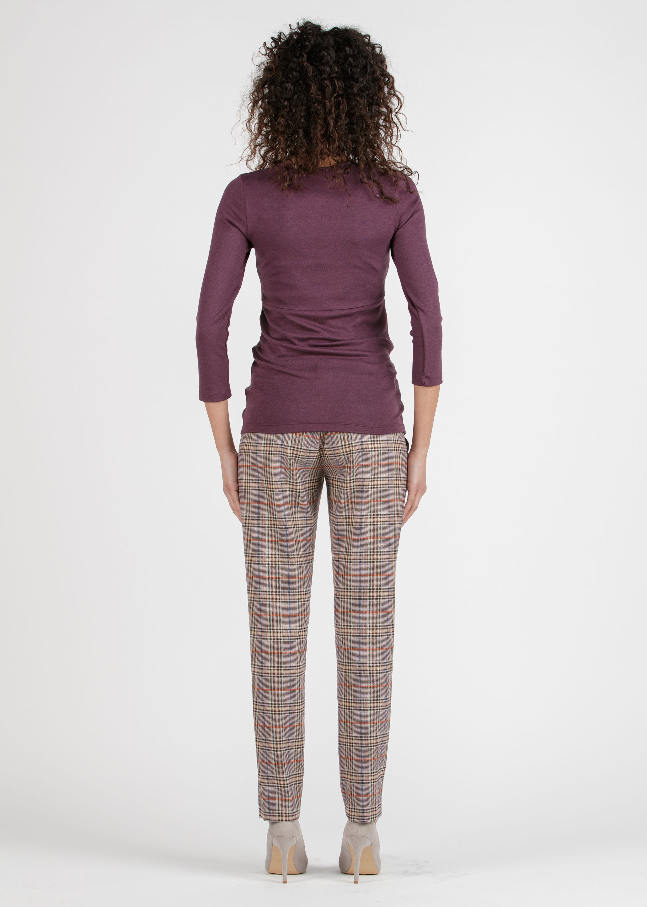 ELISA Q - Pantalone Premaman Slim Fit a Quadri (Bordeaux, XS)