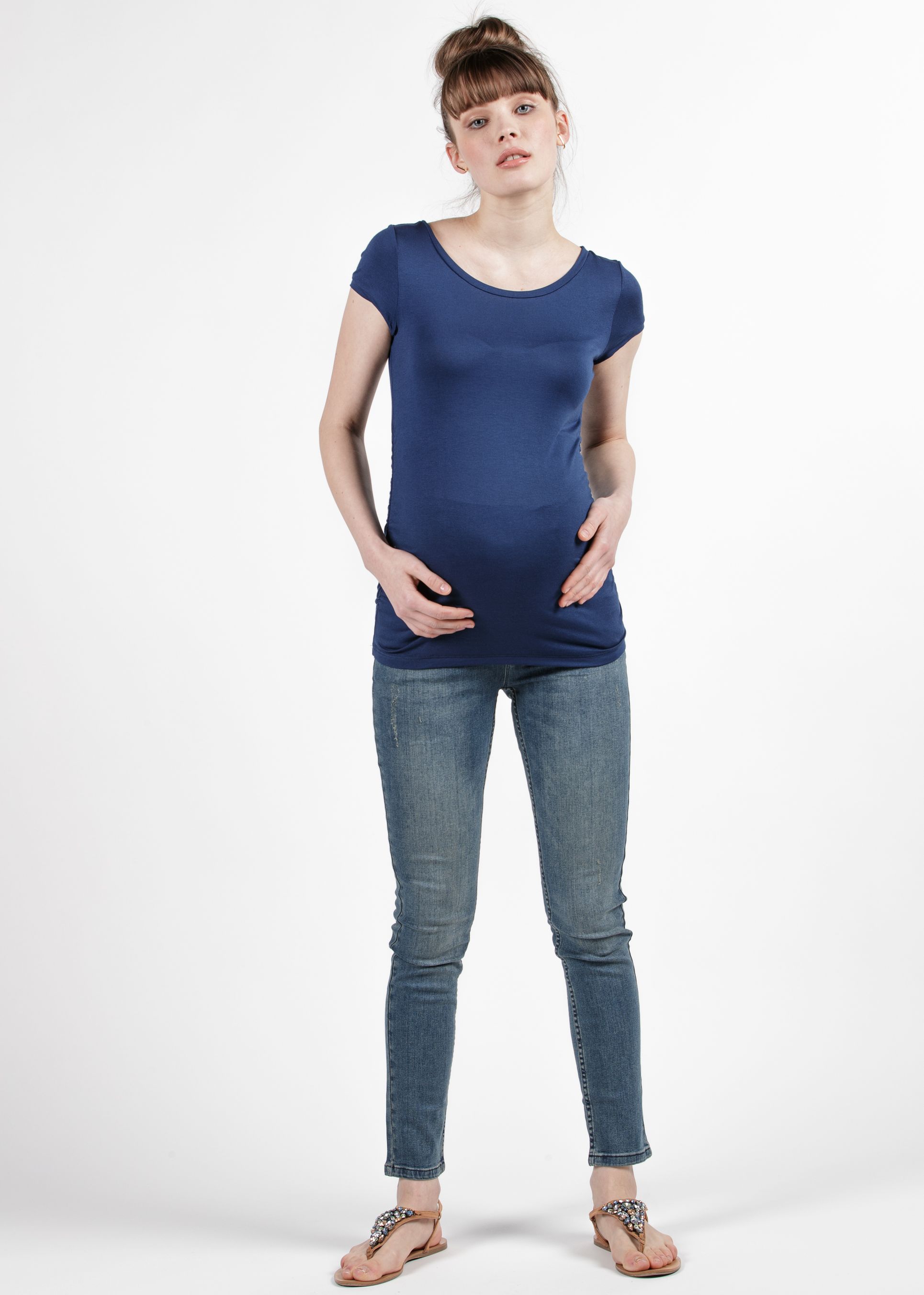 GIUDITTA - Maternity Top with Back Bow (Blue, XS)