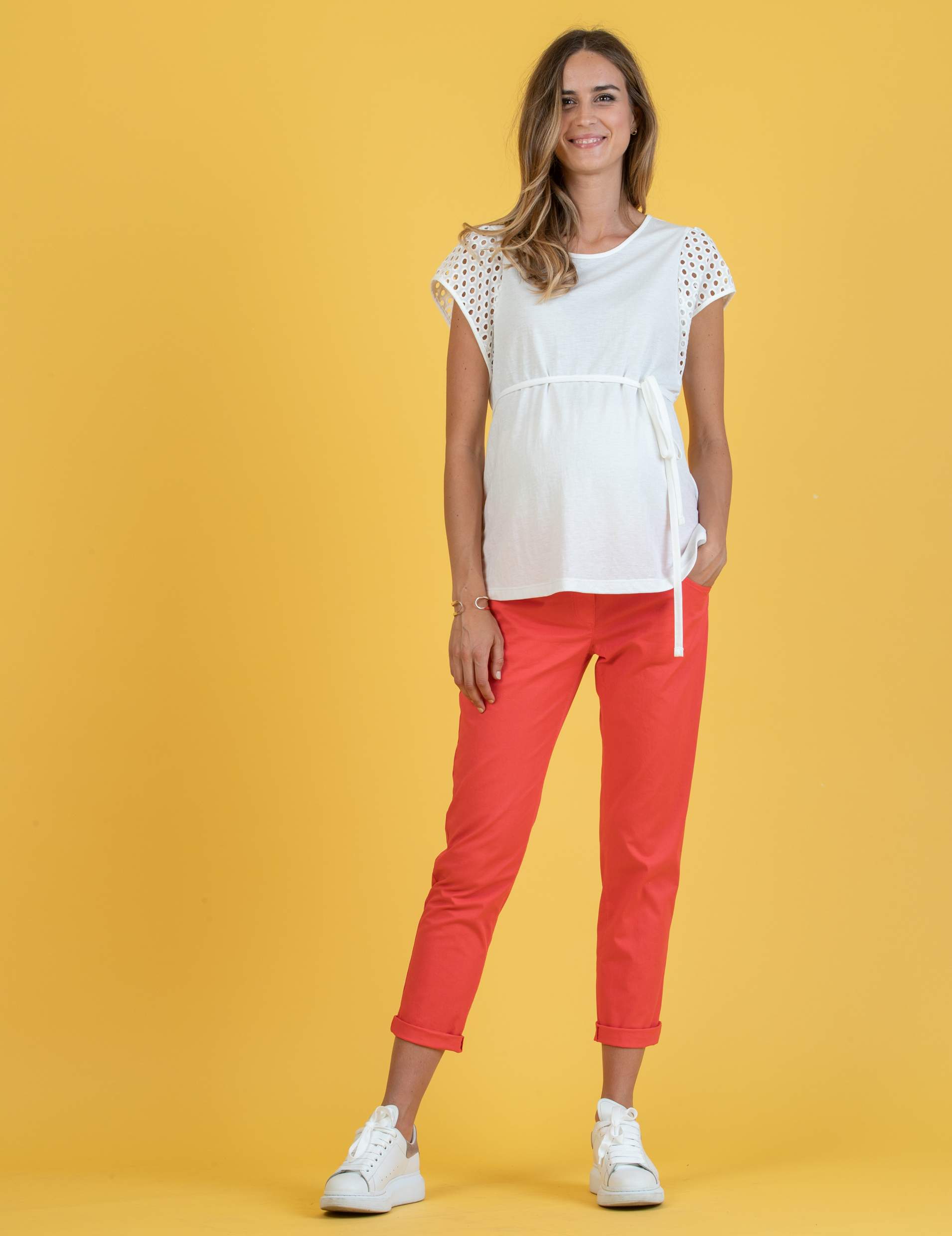Pantaloni Premaman Slim Fit Modello Boyfriend (Corallo, XS)