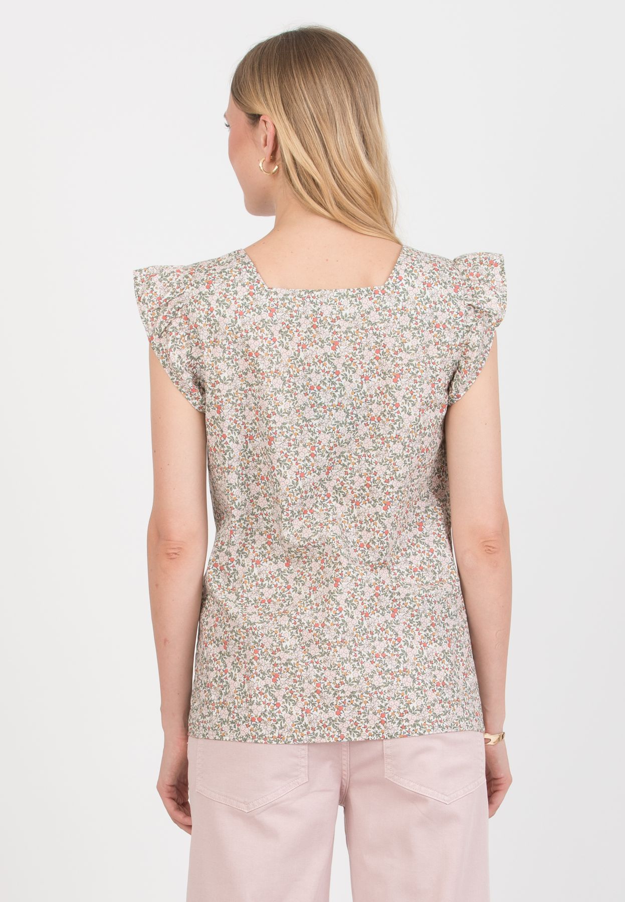 LAILA C - Maternity Blouse in Printed Cotton (Verde Salvia)