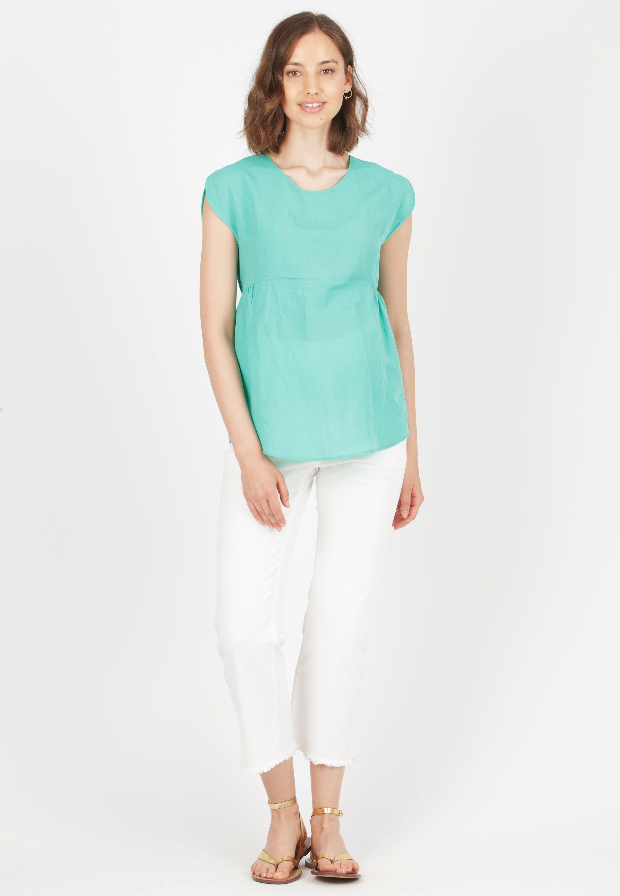 ANAIS - Casacca Premaman Manica Petalo in Lino (Verde Chiaro, XS)