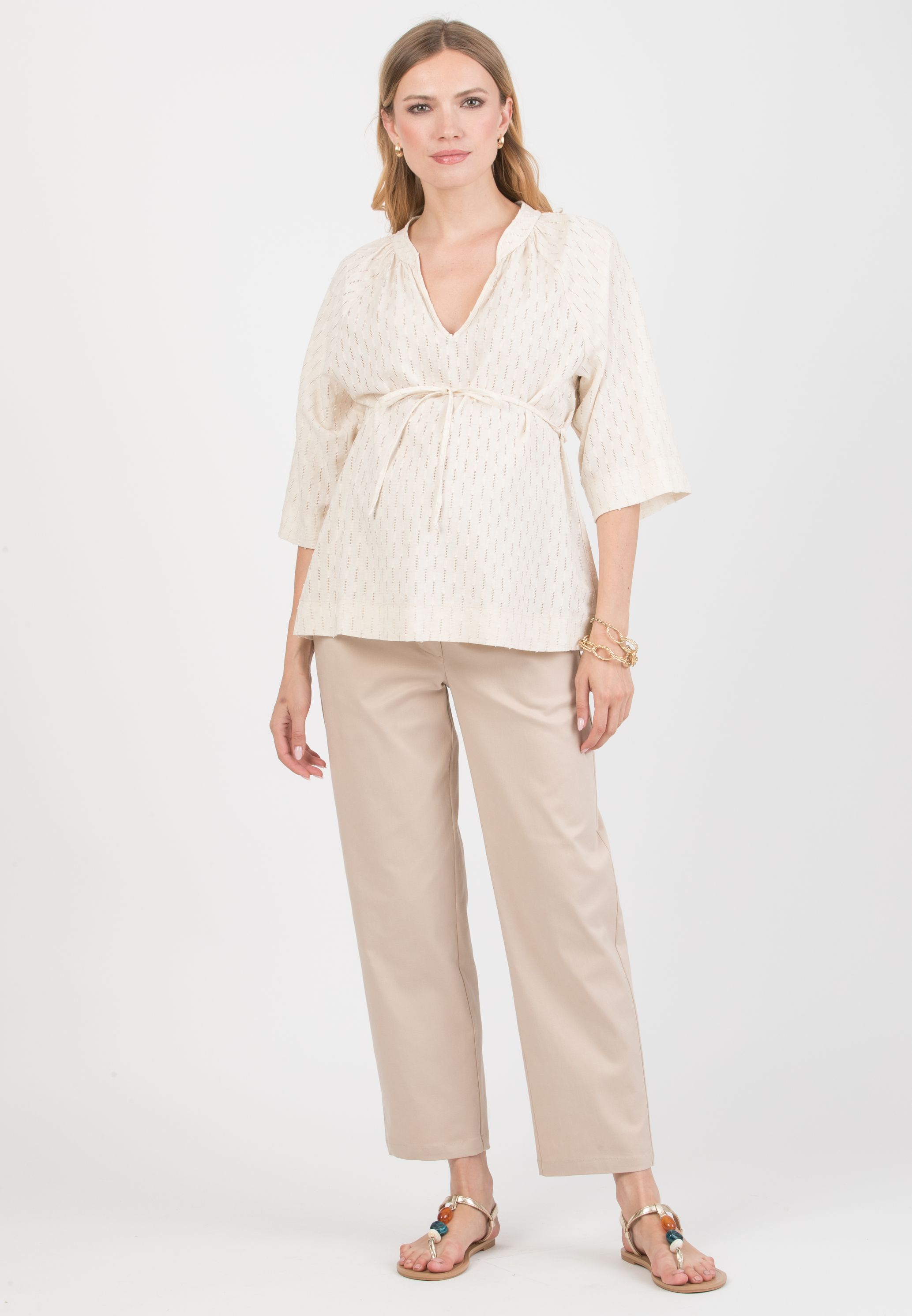 AVA - Maternity Sangallo Blouse with Adjustable Tie (Natural, XS)