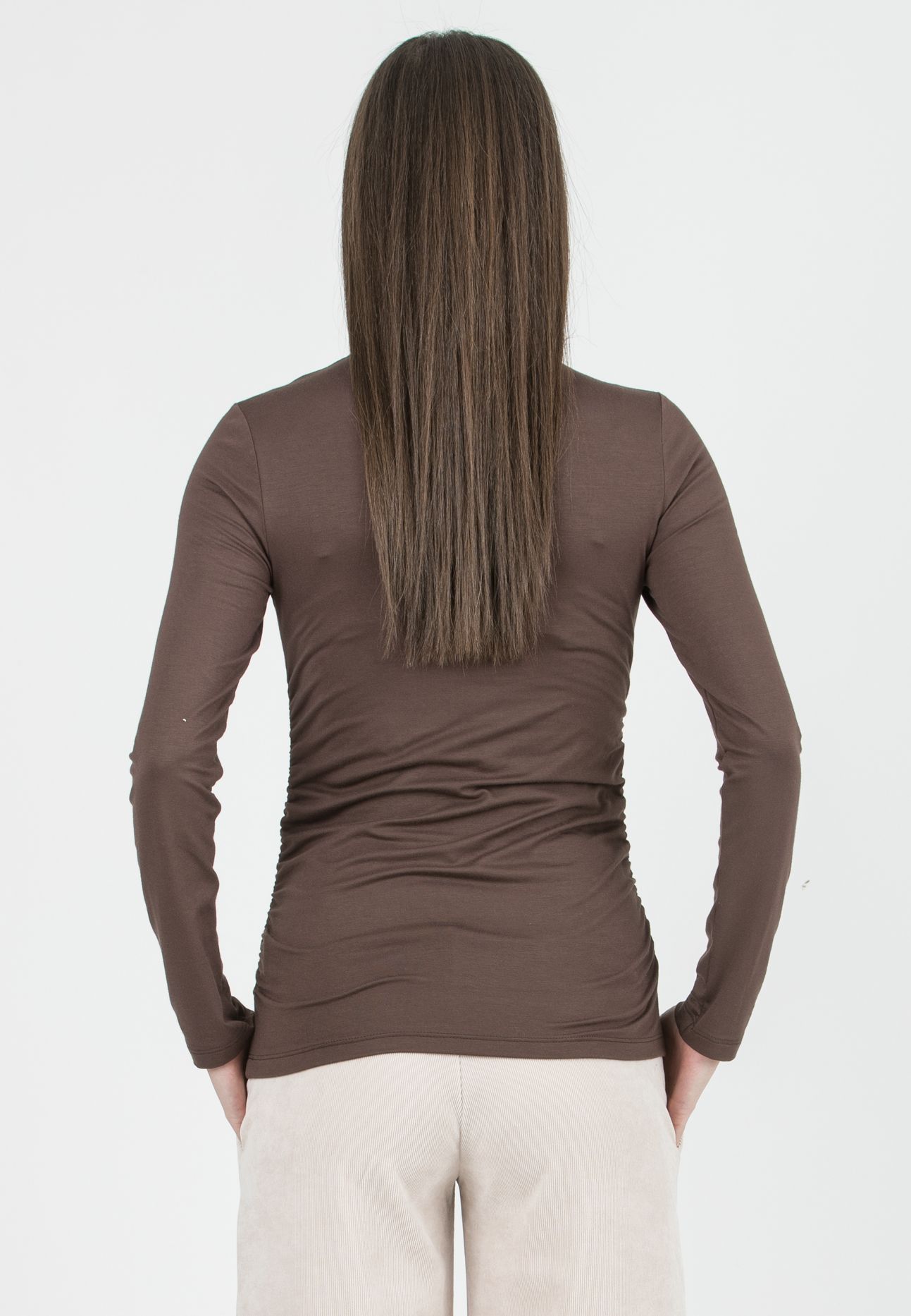 LARA – Maternity Turtleneck Top in Stretch Jersey (Marrone)