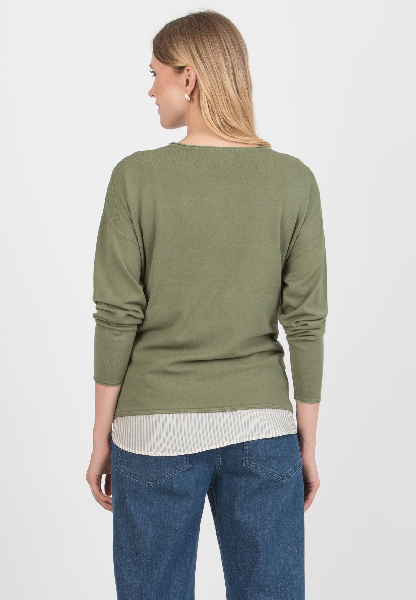GIOIA R – Maternity & Nursing Sweater with Matching Striped Top (Verde Salvia)