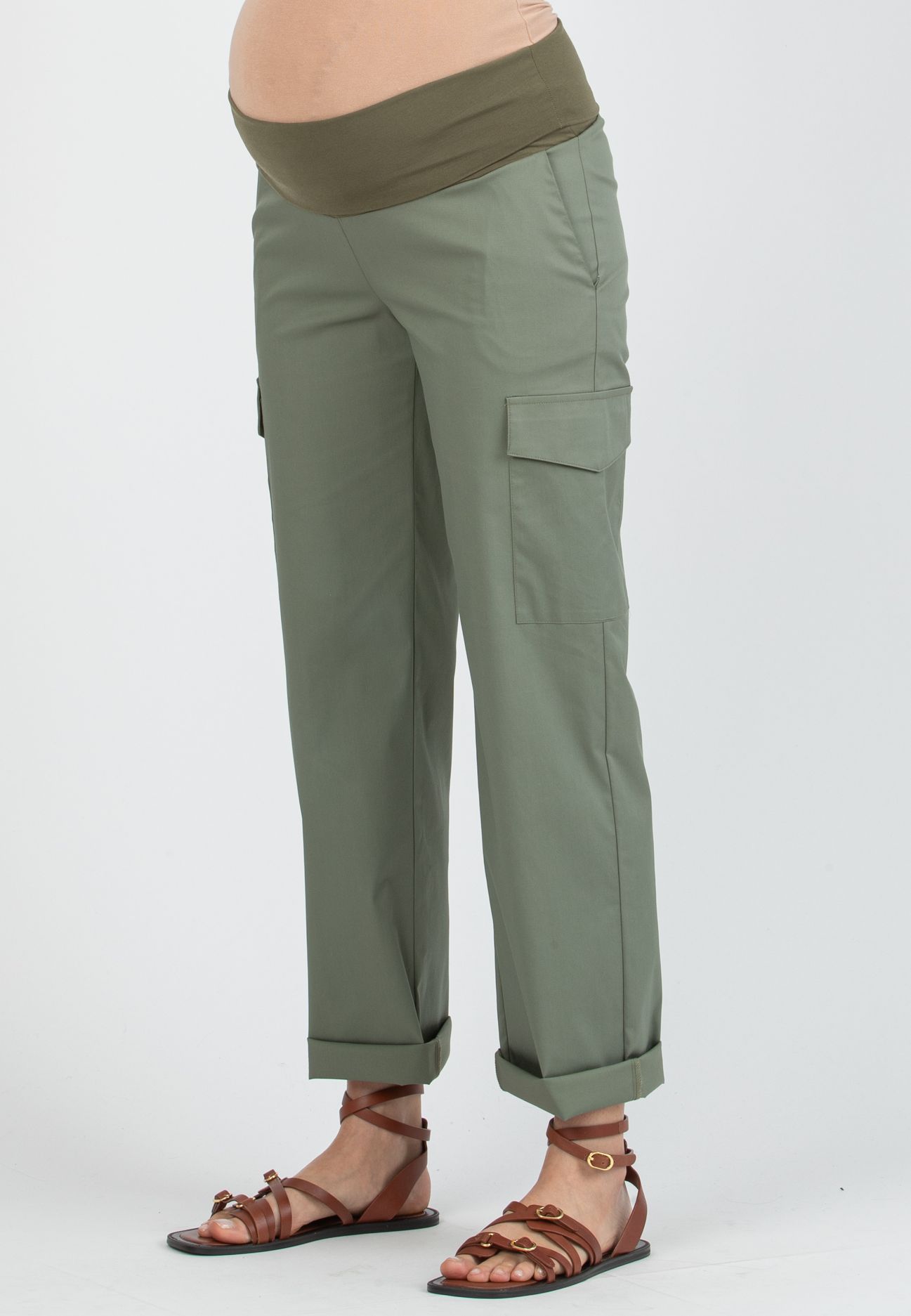 PALOMA - Maternity Cargo Trousers in Cotton (Verde Salvia)