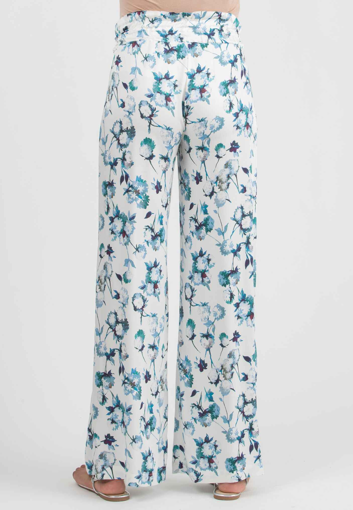 GUENDALINA LG - Maternity Palazzo Trousers in Printed Viscose Satin (Blu)