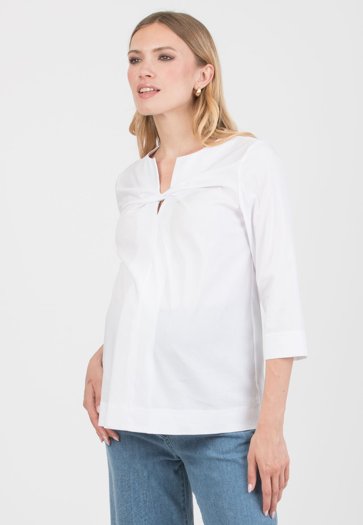 TEODORA – Maternity Poplin Cotton Shirt with Front Knot (White, XS)
