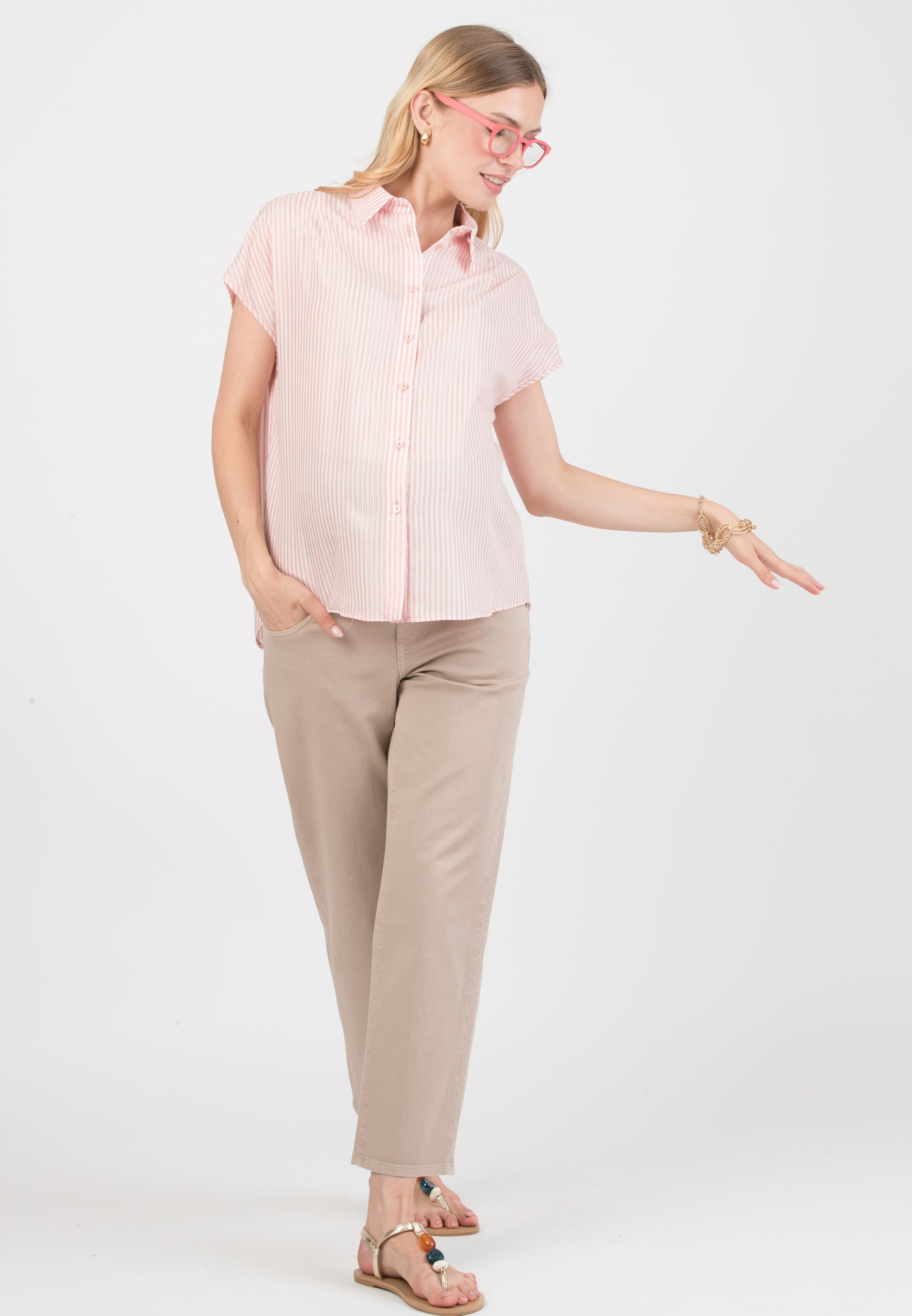 PEGGY - Maternity & Nursing Oversized Striped Shirt (Rosa Salmone)