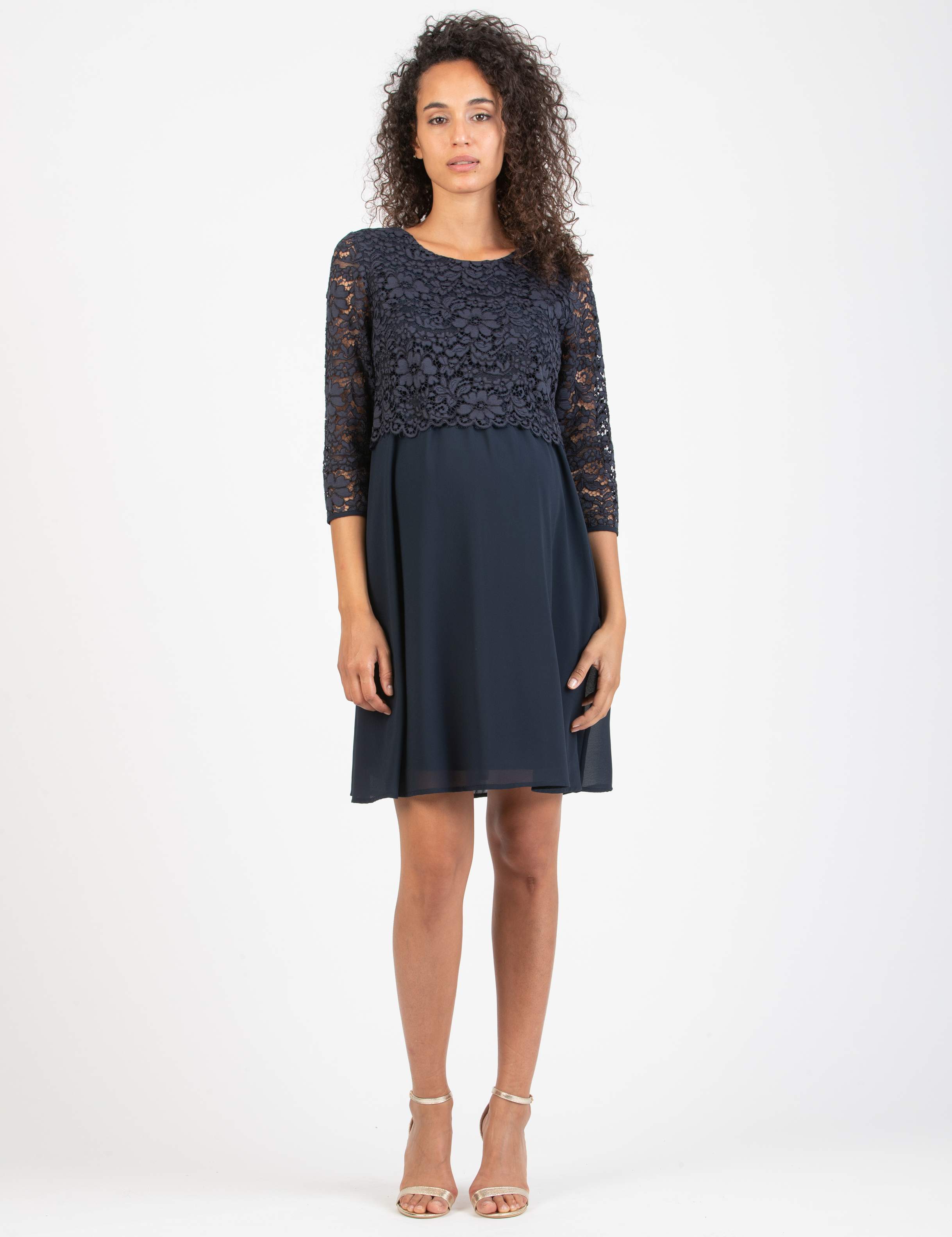ELEONORA - Lace and Chiffon Maternity & Nursing Dress (Blu Scuro)