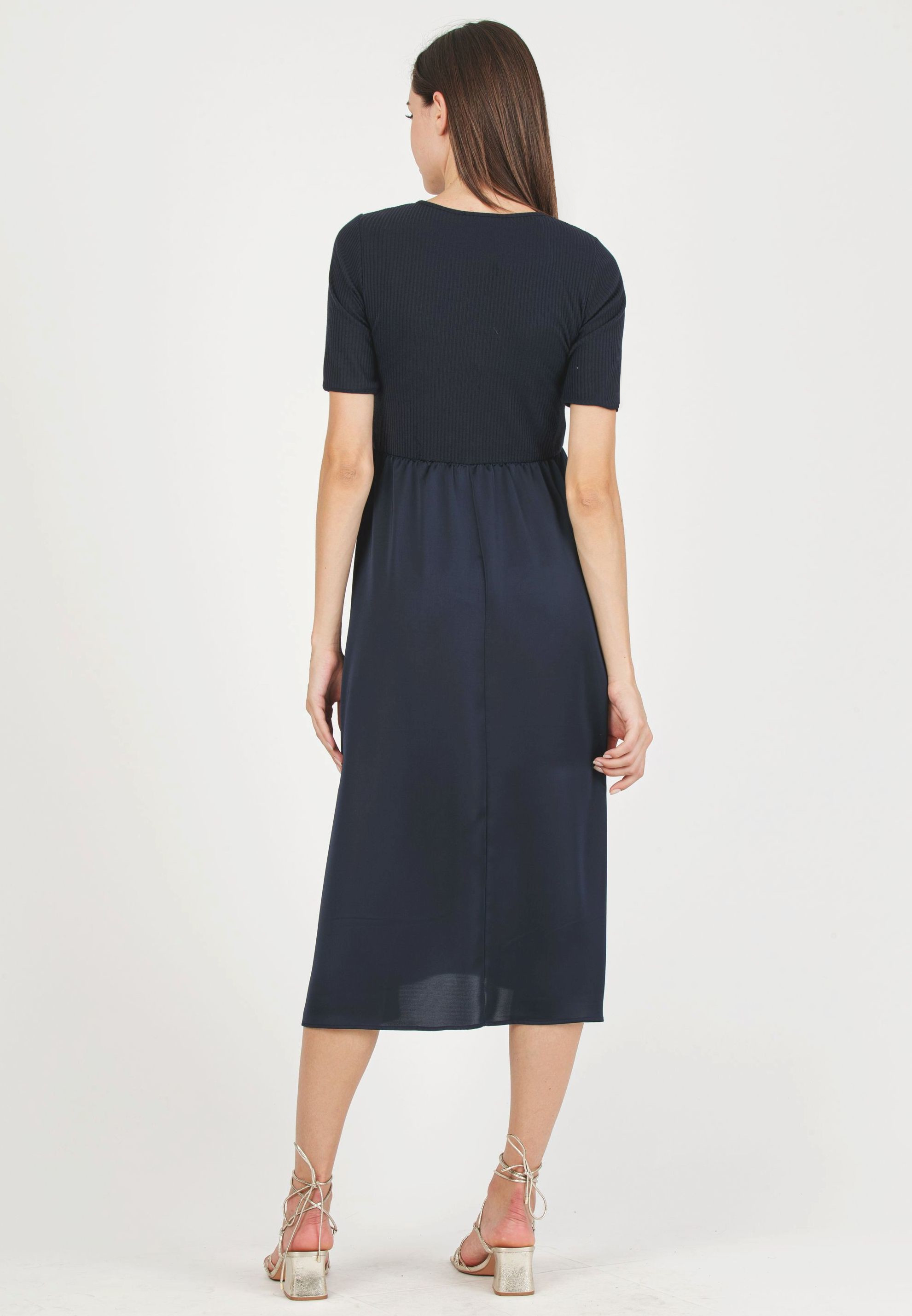 NASTIA - Abito Premaman in Costina con Gonna in Raso (Blu Scuro, XS)