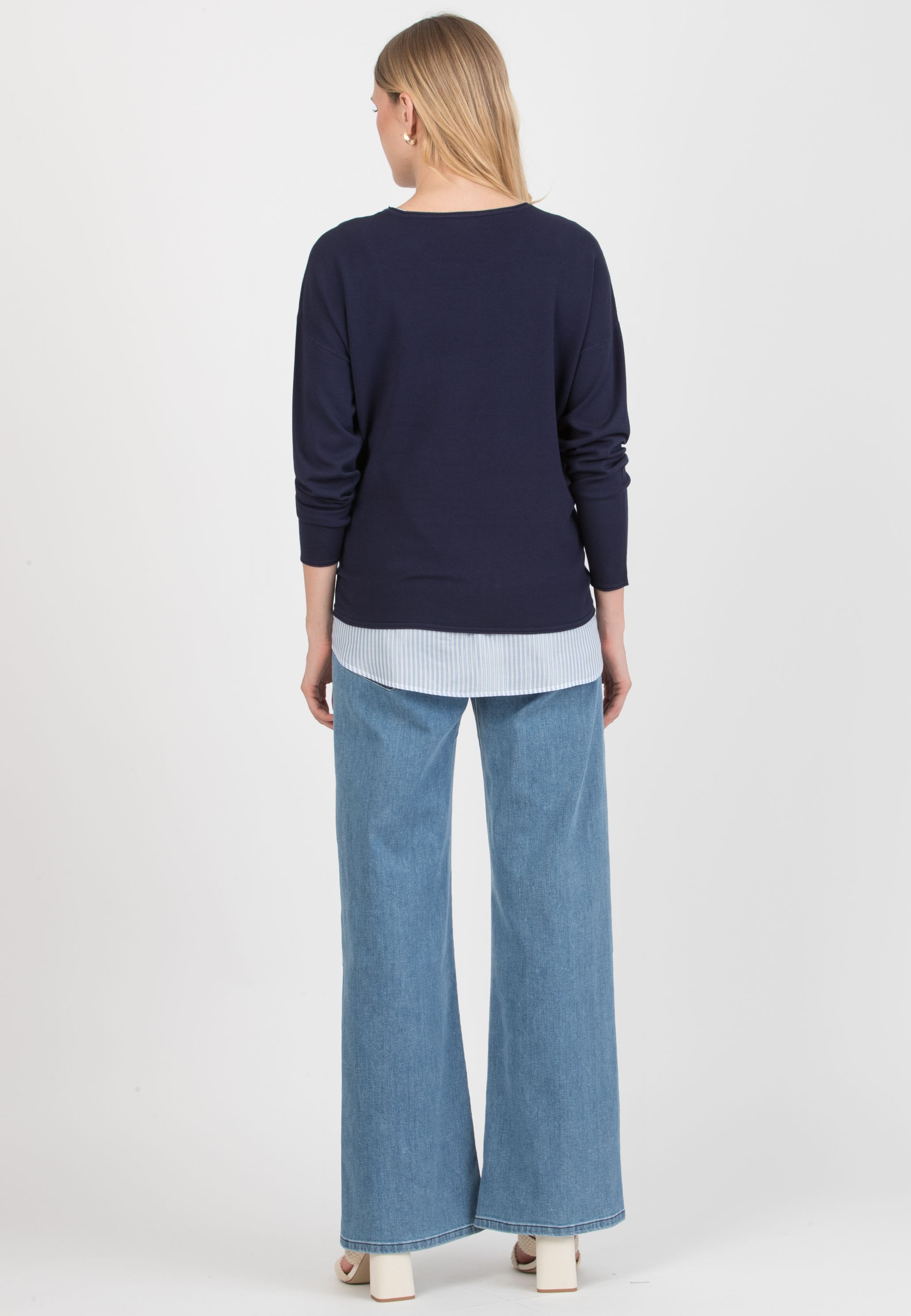 GIOIA R – Maternity & Nursing Sweater with Matching Striped Top (Blu)