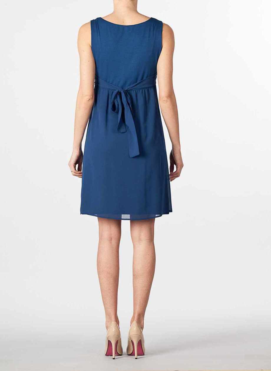 Draped Neckline Maternity Dress (Blue, XS)
