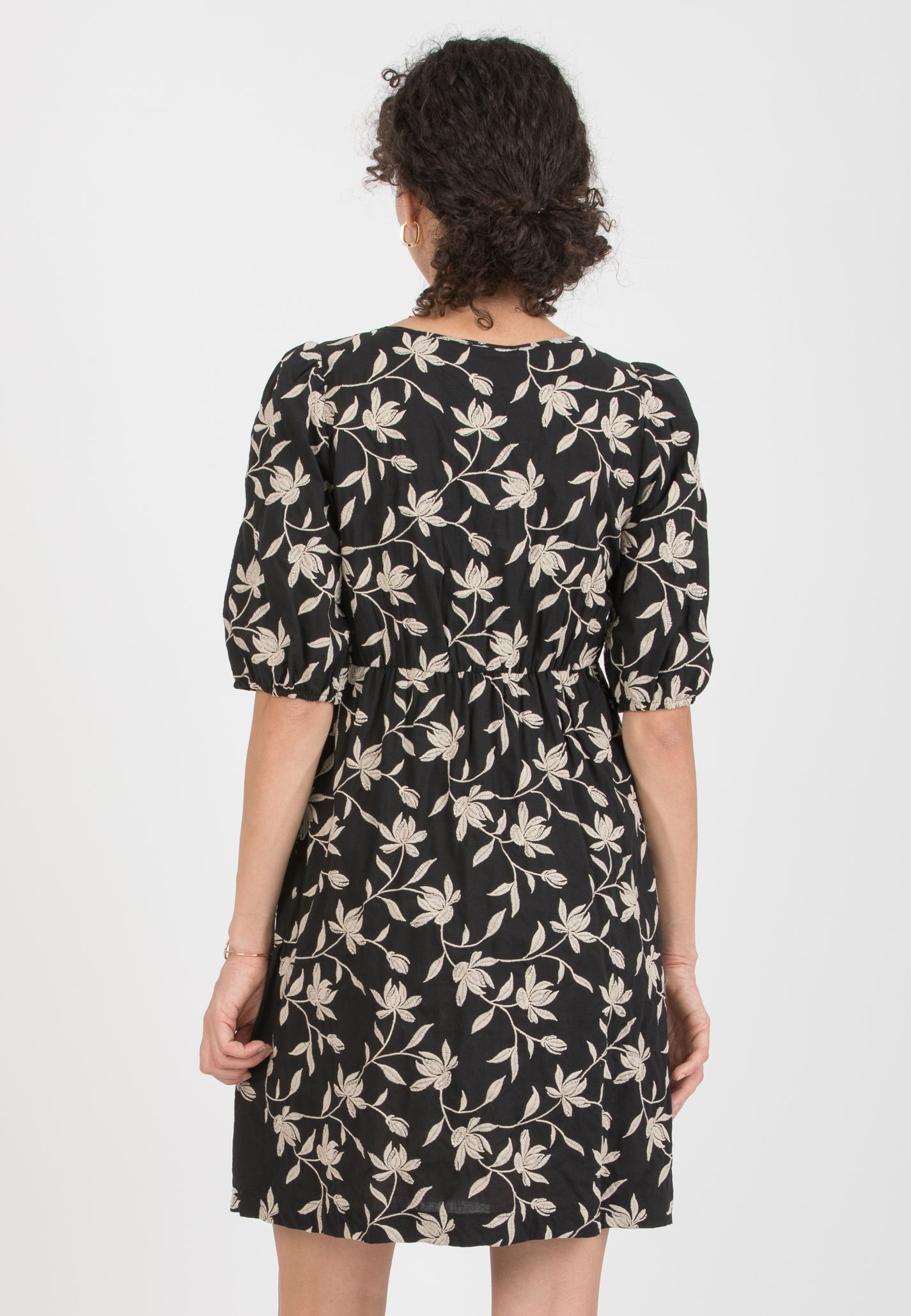 ELISABETTA – Maternity & Nursing Dress in Embroidered Cotton (Black, XS)