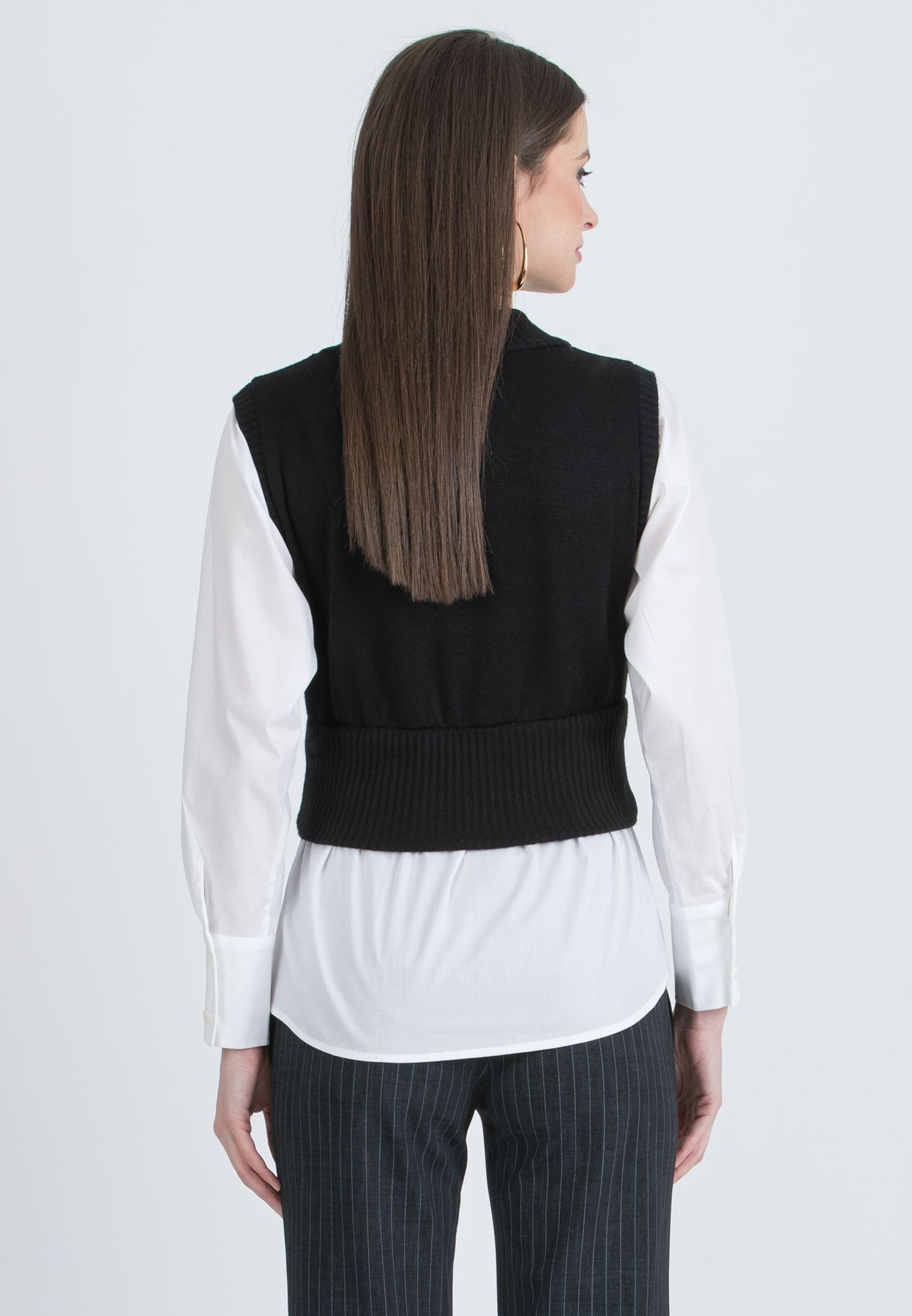 KENDALL M - Maglia Premaman con Gilet e Finta Camicia (Nero, XS)
