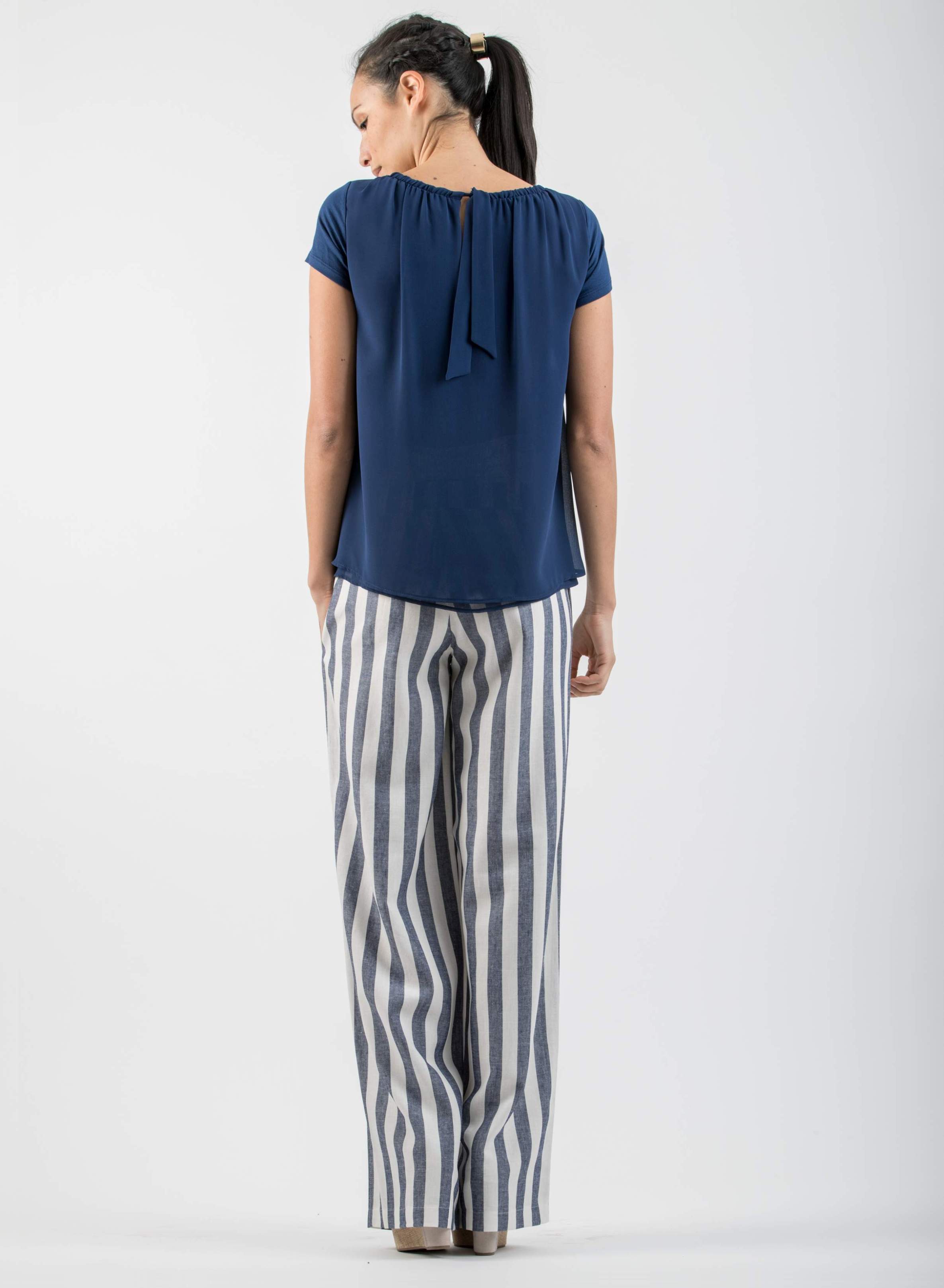 Maglietta Premaman con Schiena in Chiffon (Blu, XS)