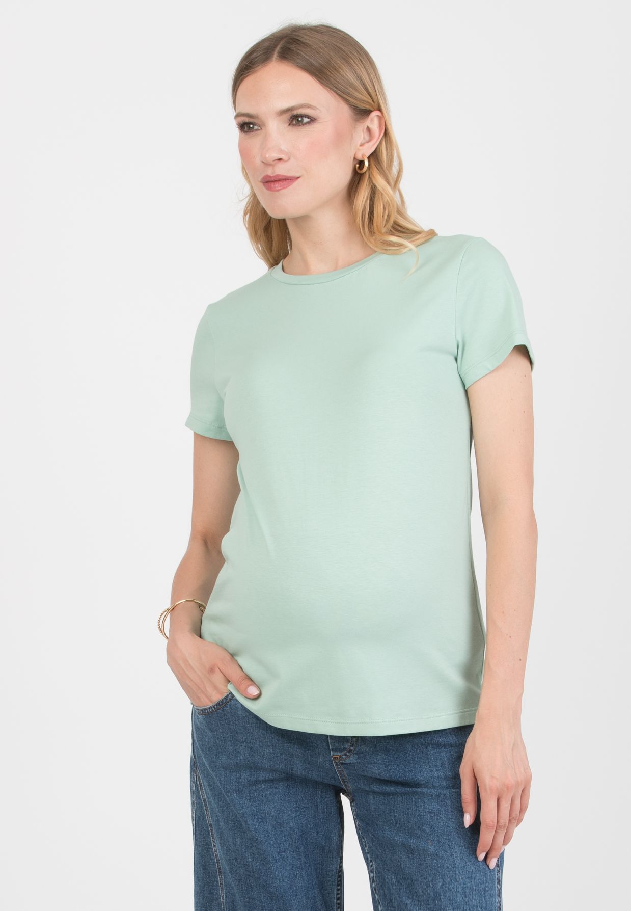 KRISTEN - Maternity Cotton T-Shirt with Braided Back Detail (Verde Salvia)