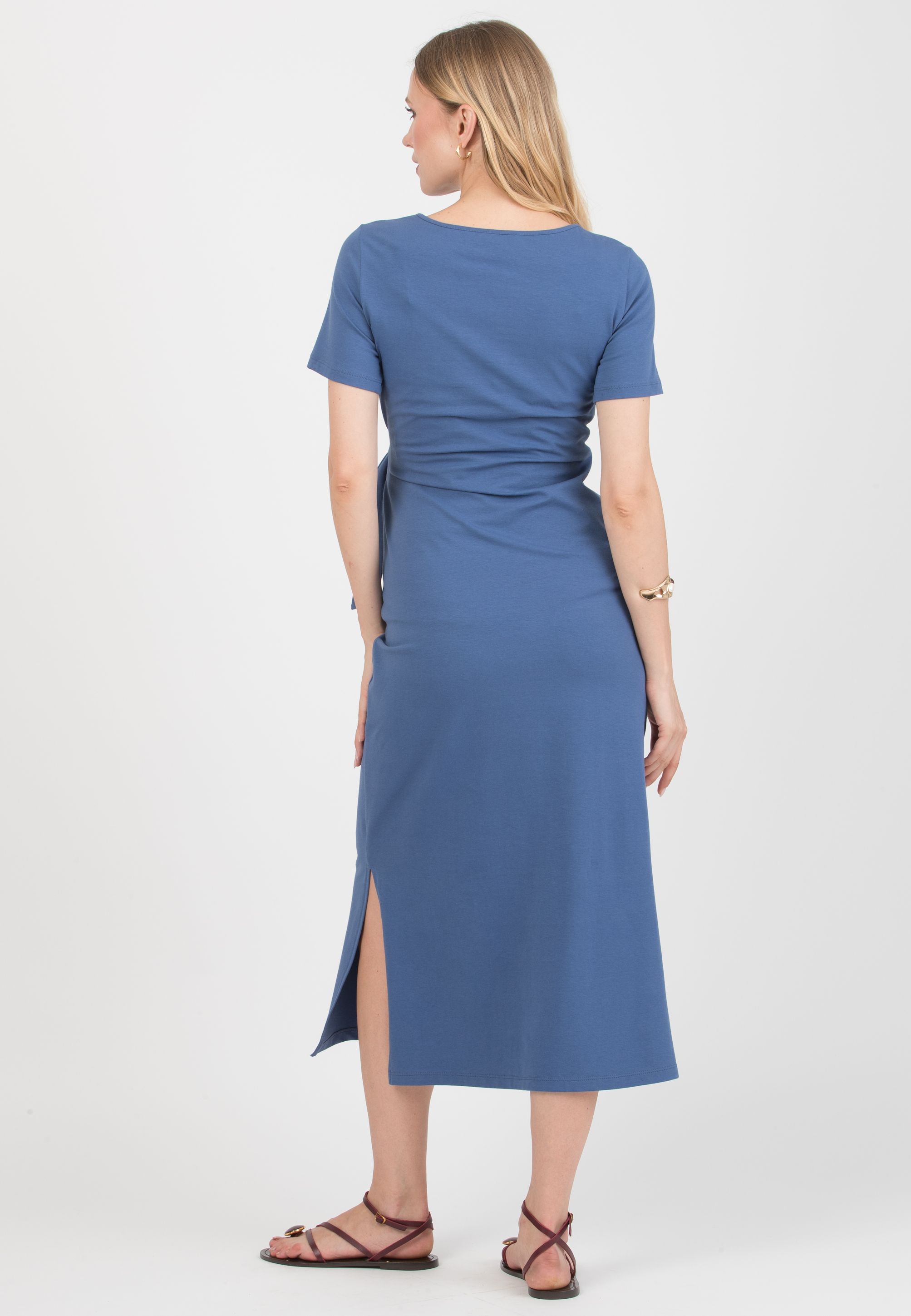 KAREN - Maternity Cotton Dress with Side Knot (Denim)