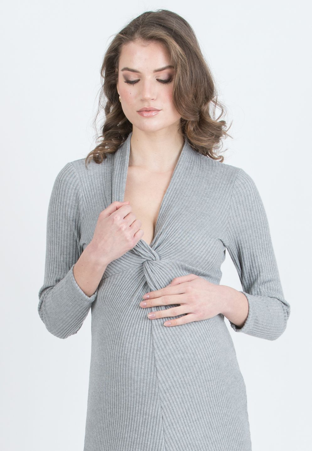 ISSA M/L – Abito Premaman & Allattamento in Maglia a Costina con Nodo (Grigio Chiaro)