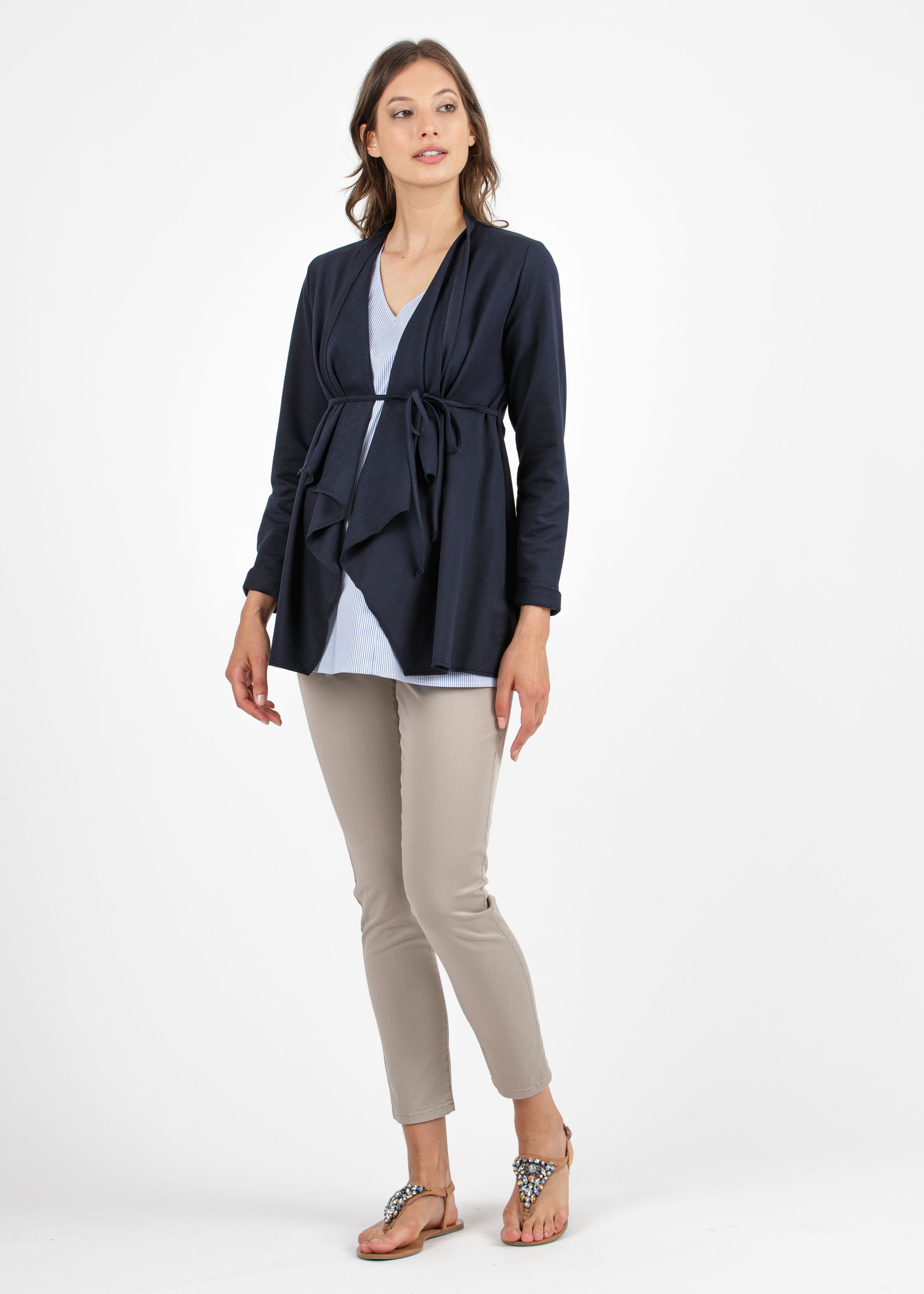 Cropped Mom Fit Slim Maternity Trousers in Gabardine (Beige, XS)