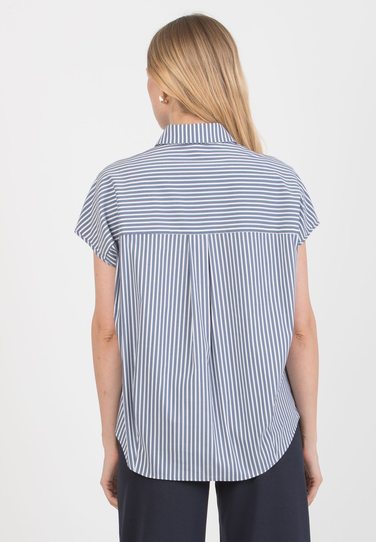 OLIVIA M/M – Oversized Maternity Shirt in Striped Cotton Poplin (Blue, XXS)