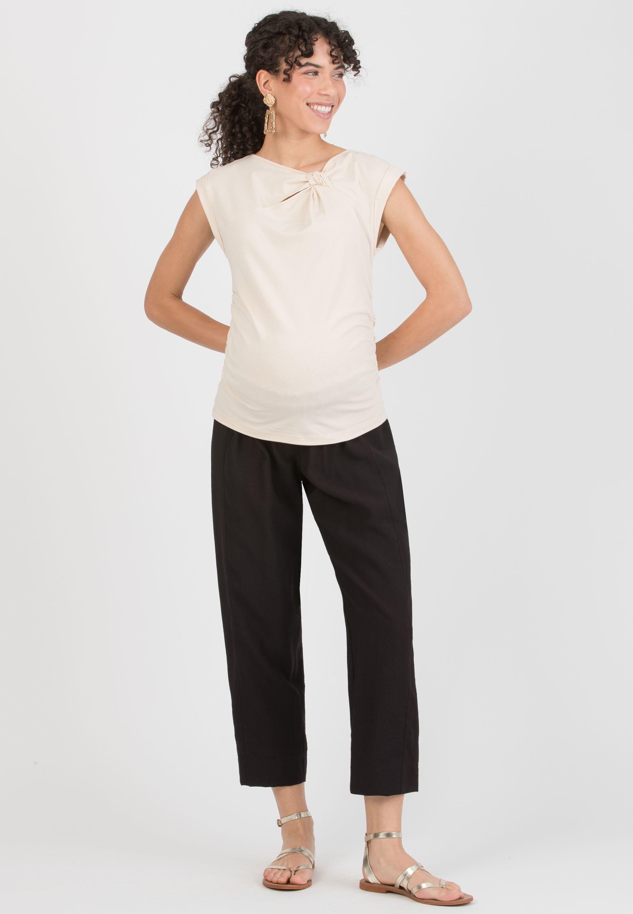 PARIS - Maternity Cotton Top with Knot Detail and Side Ruching (Naturale)