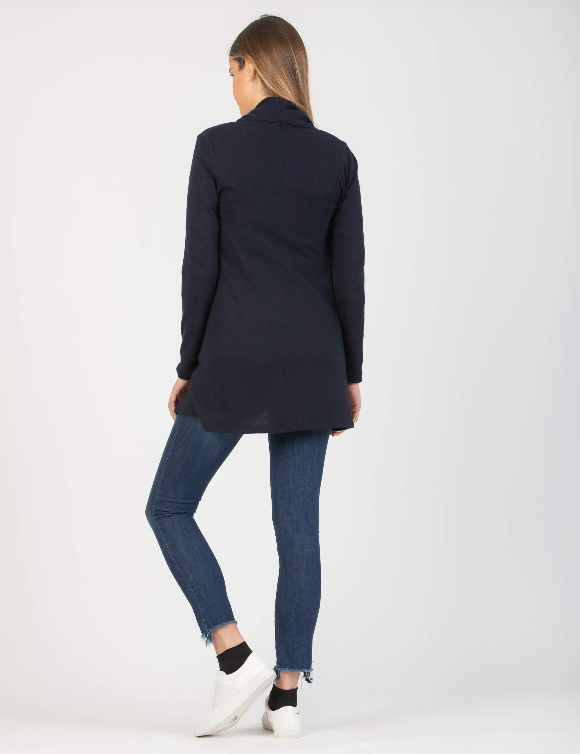 Cowl Neckline Maternity Maxi-Cardigan in Cashmere Blend (Blue, XS)