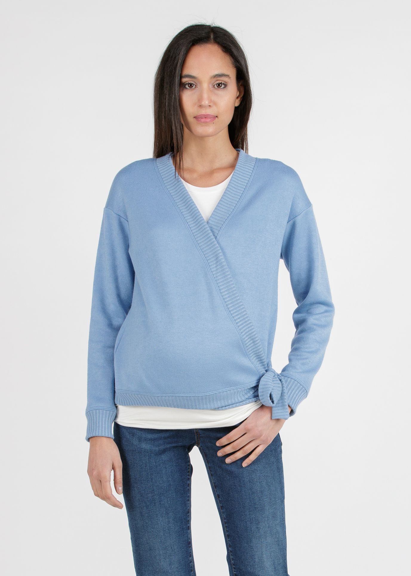 CARMEN - Cardigan Premaman Incrociato in Filato Misto Viscosa (Avio, XXL)