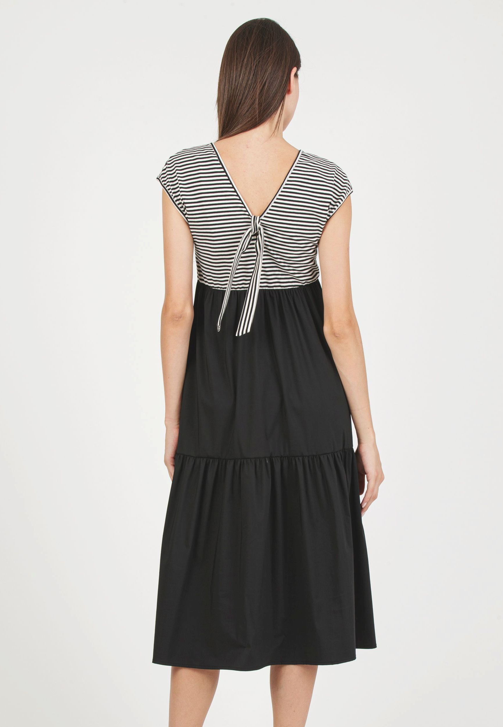 SUSI - Maternity & Nursing Dress with Striped Bodice (Black, XS)