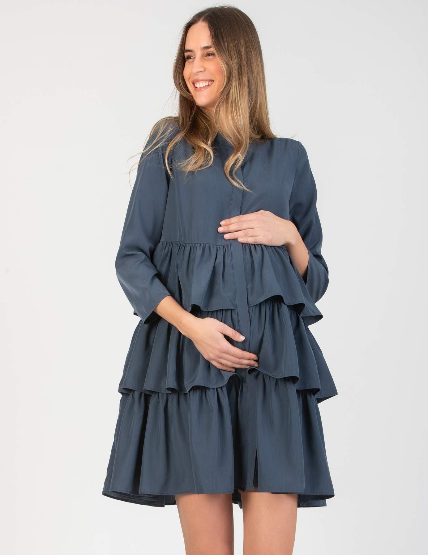 Abito Premaman & Allattamento in Raso con Maxi Balze (Denim, XS)