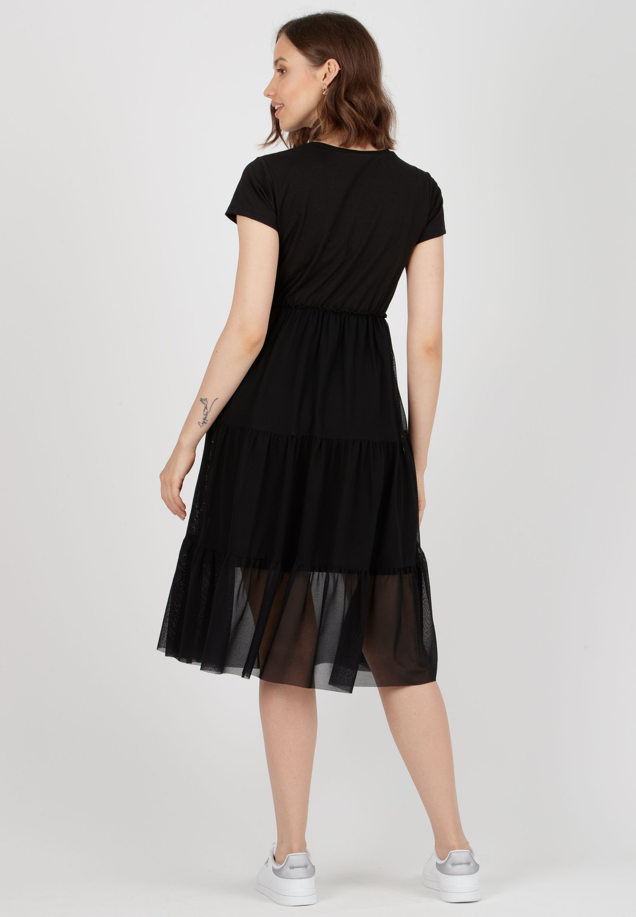 BONNIE - Abito Premaman in Jersey di Cotone con Gonna in Tulle (Nero, XS)