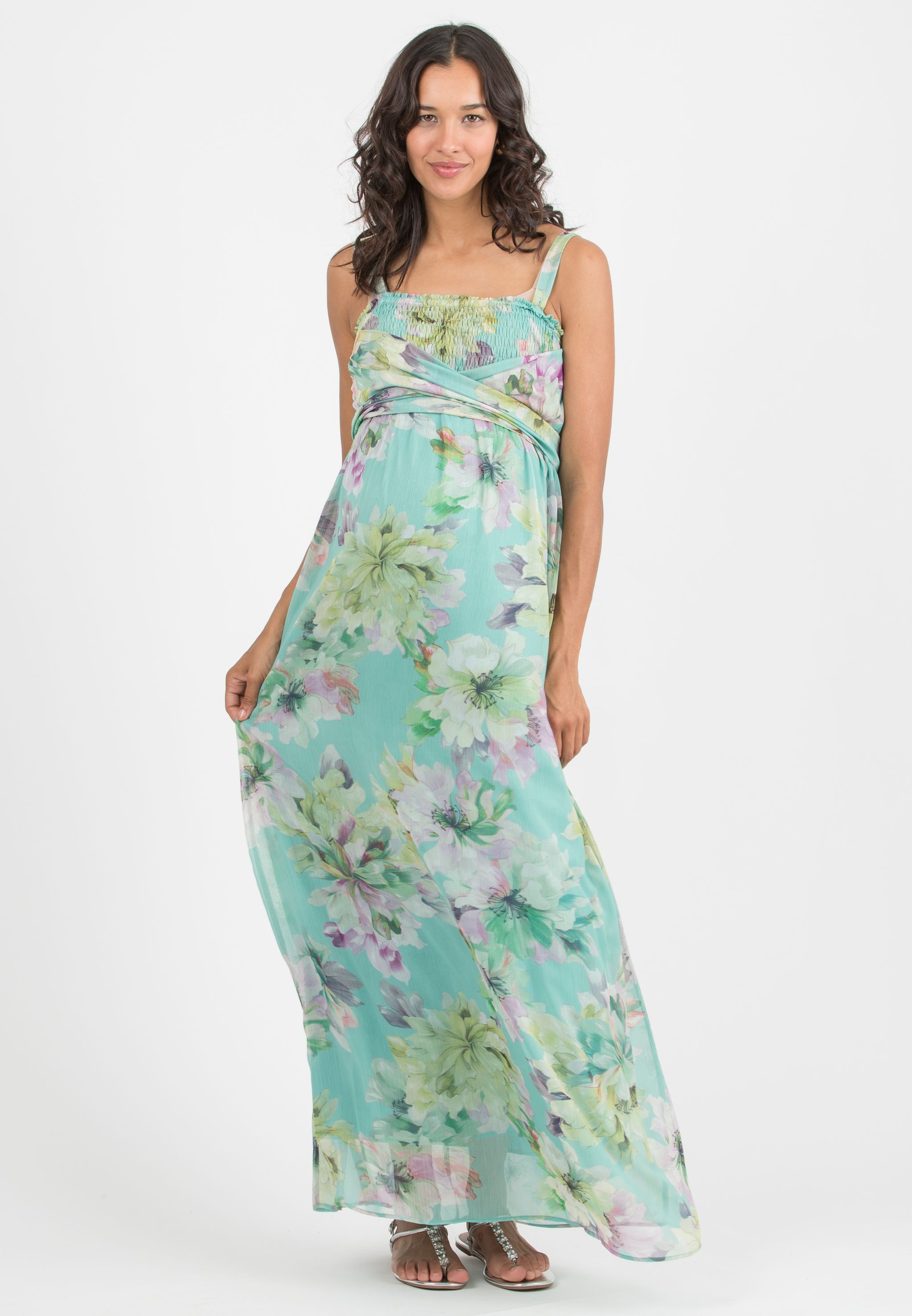 VANESSA MAXI – Abito Lungo Premaman in Fantasia Floreale (Acqua, XS)