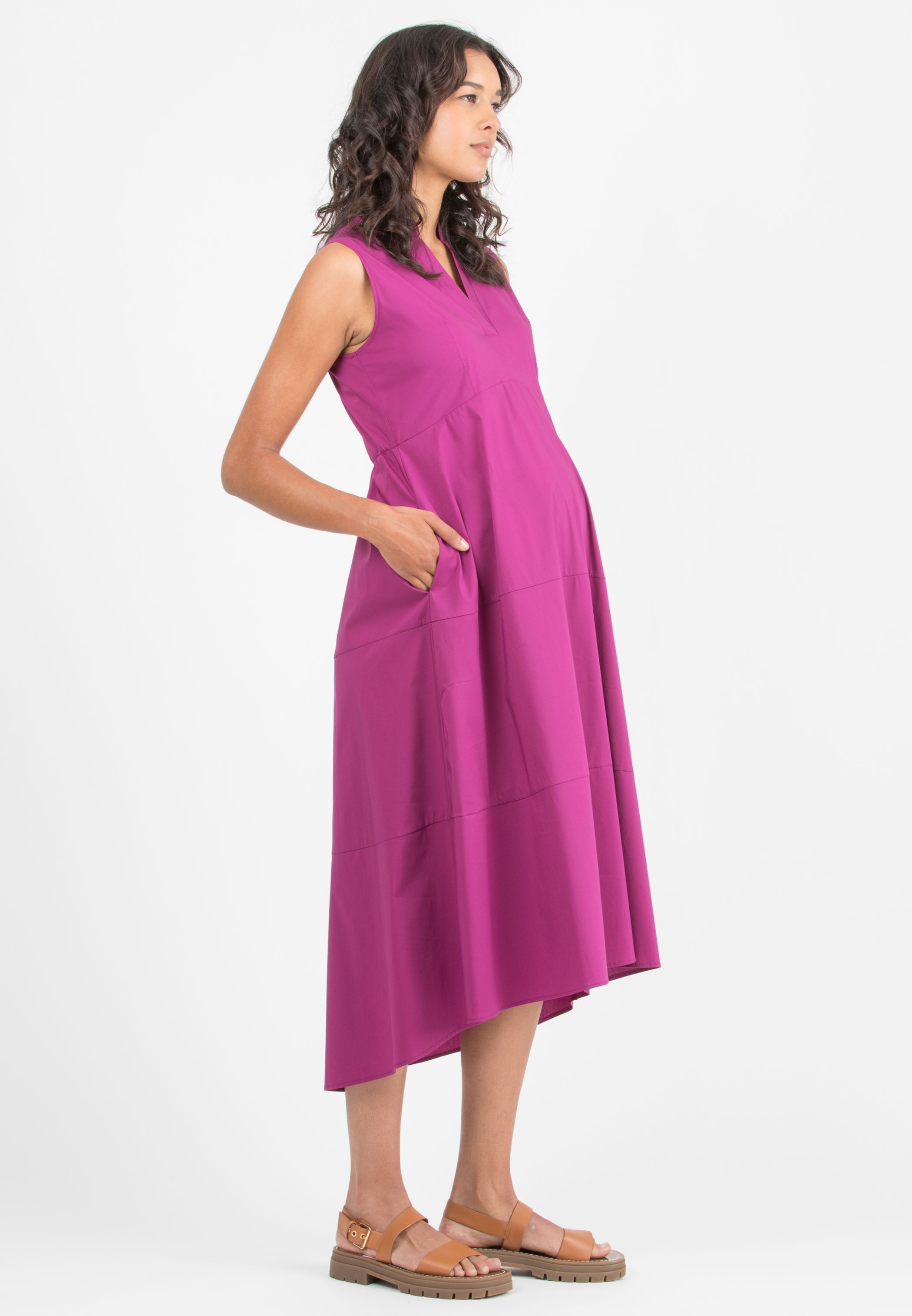 FLORENCE MIDI - Abito Premaman Midi in Cotone Stretch con Gonna Svasata (Prugna, XS)