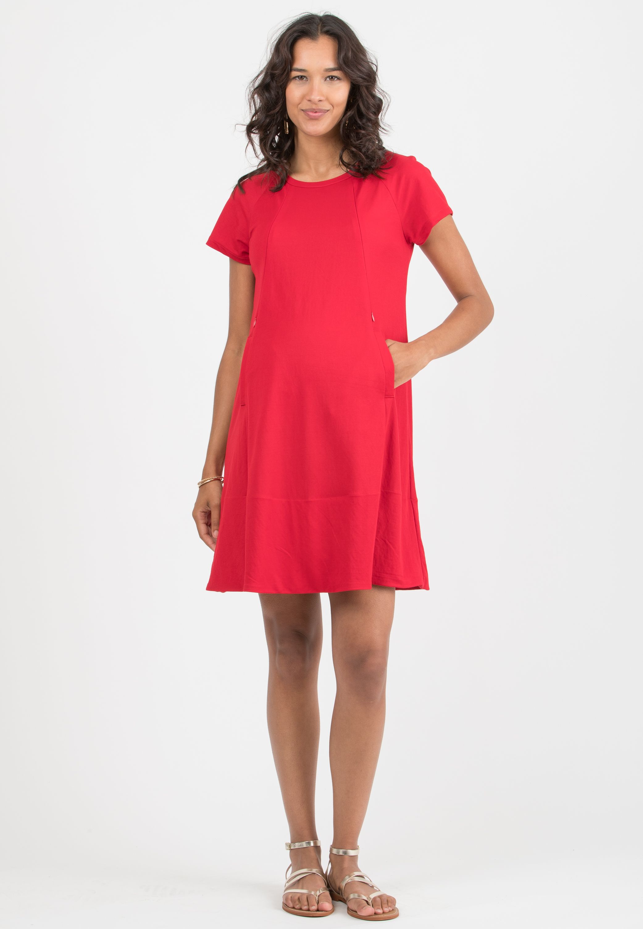 LICIA – Maternity & Nursing Dress in Viscose (Red, XS)