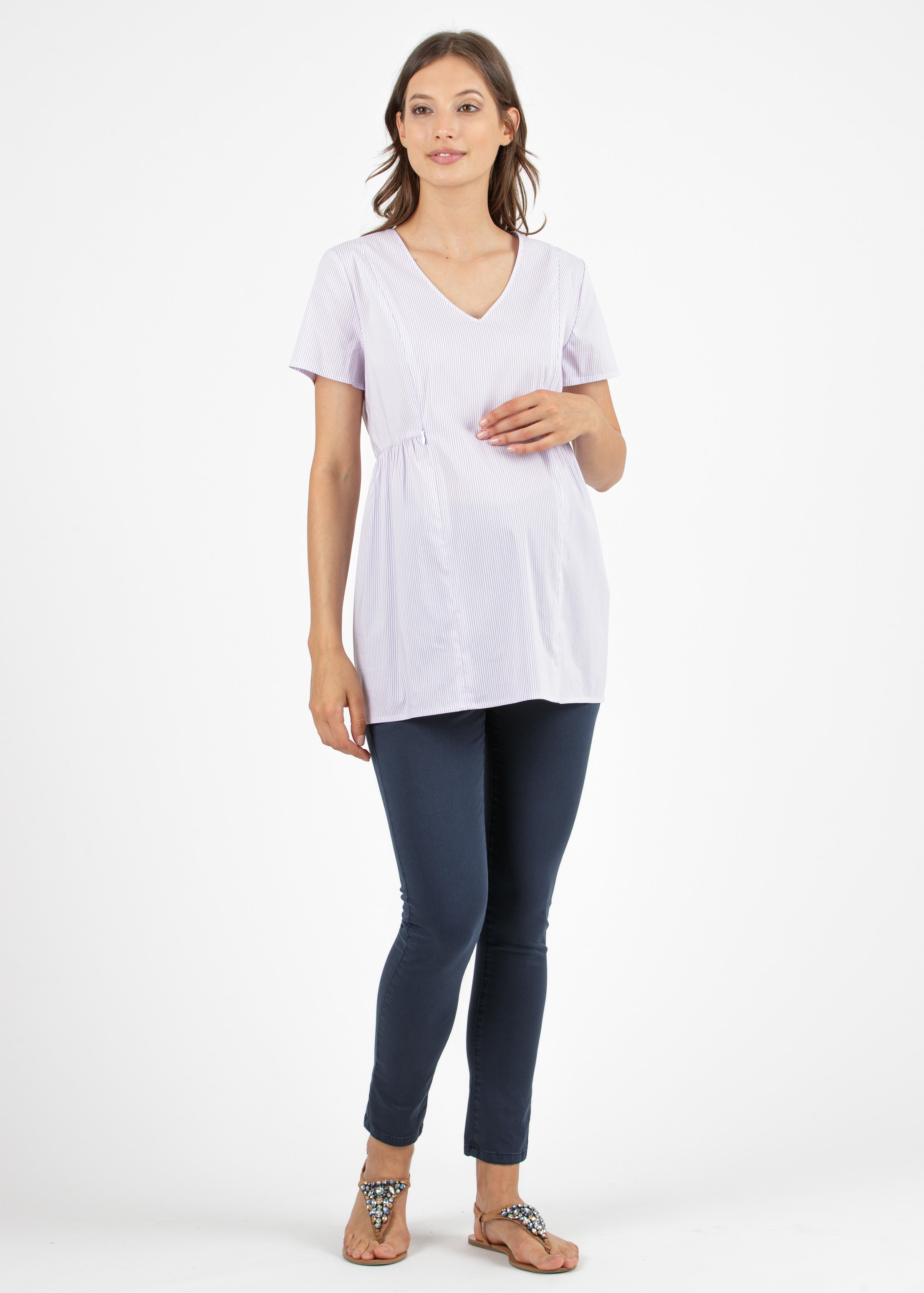 Striped Maternity & Nursing Blouse in Poplin (Glicine)