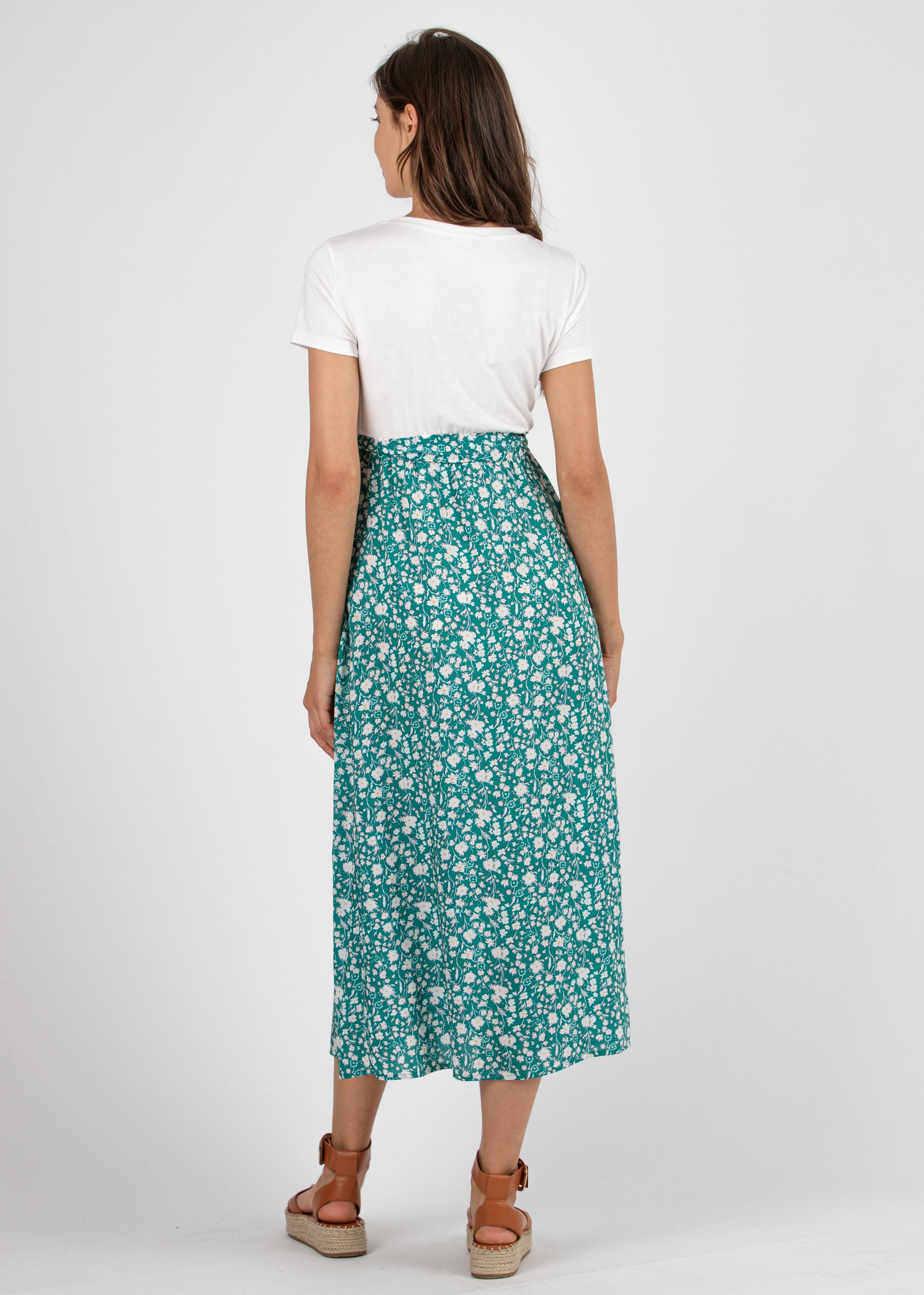 Midi Maternity Dress with Floral Printed Wraparound Skirt (Green, XS)