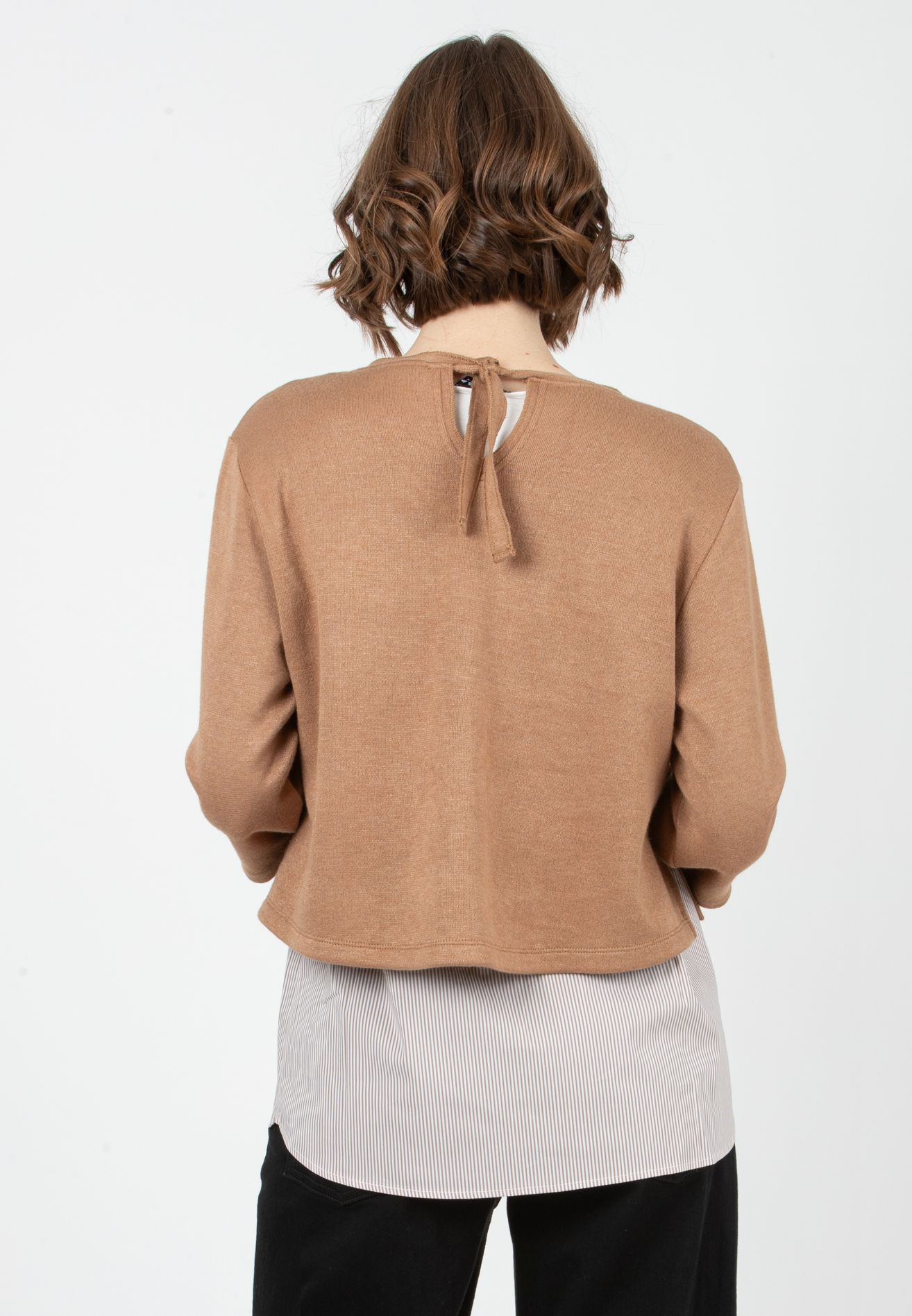 BAILEY R - Flared Maternity Sweater with Bow and Matching Striped Top (Cammello)