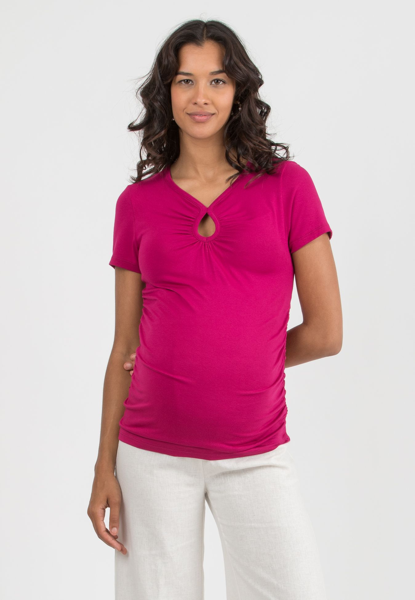 ALBERTA - Maternity Keyhole Gathered Top (Prugna)