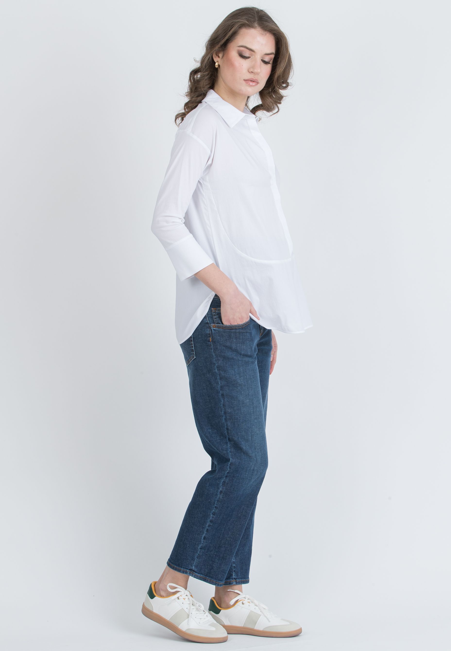 BEATRICE - Overhead Maternity & Nursing Shirt with Round Hems (Bianco  Ottico)