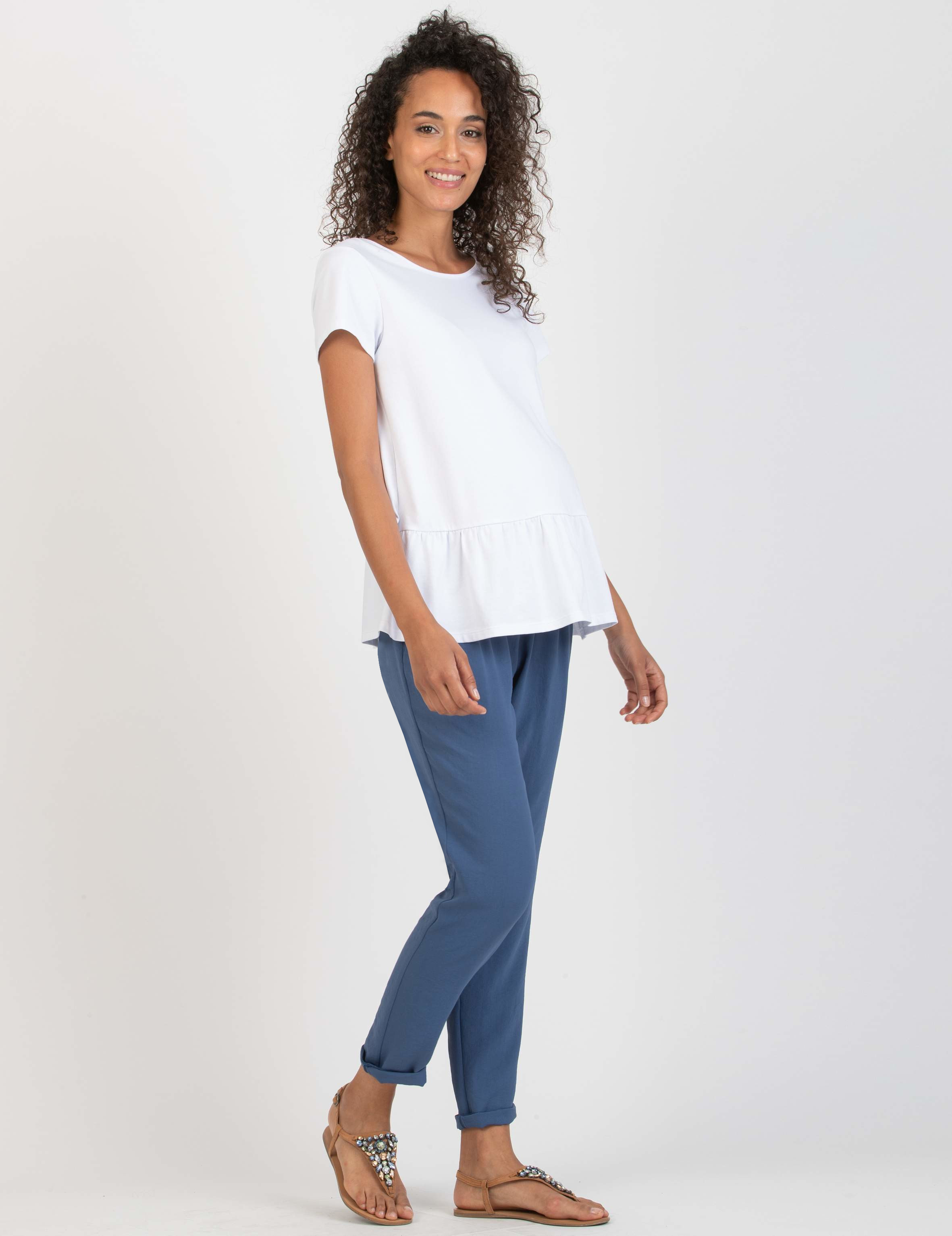 SILVIA F - Pantalone Premaman Jogger in Tela (Denim, XS)