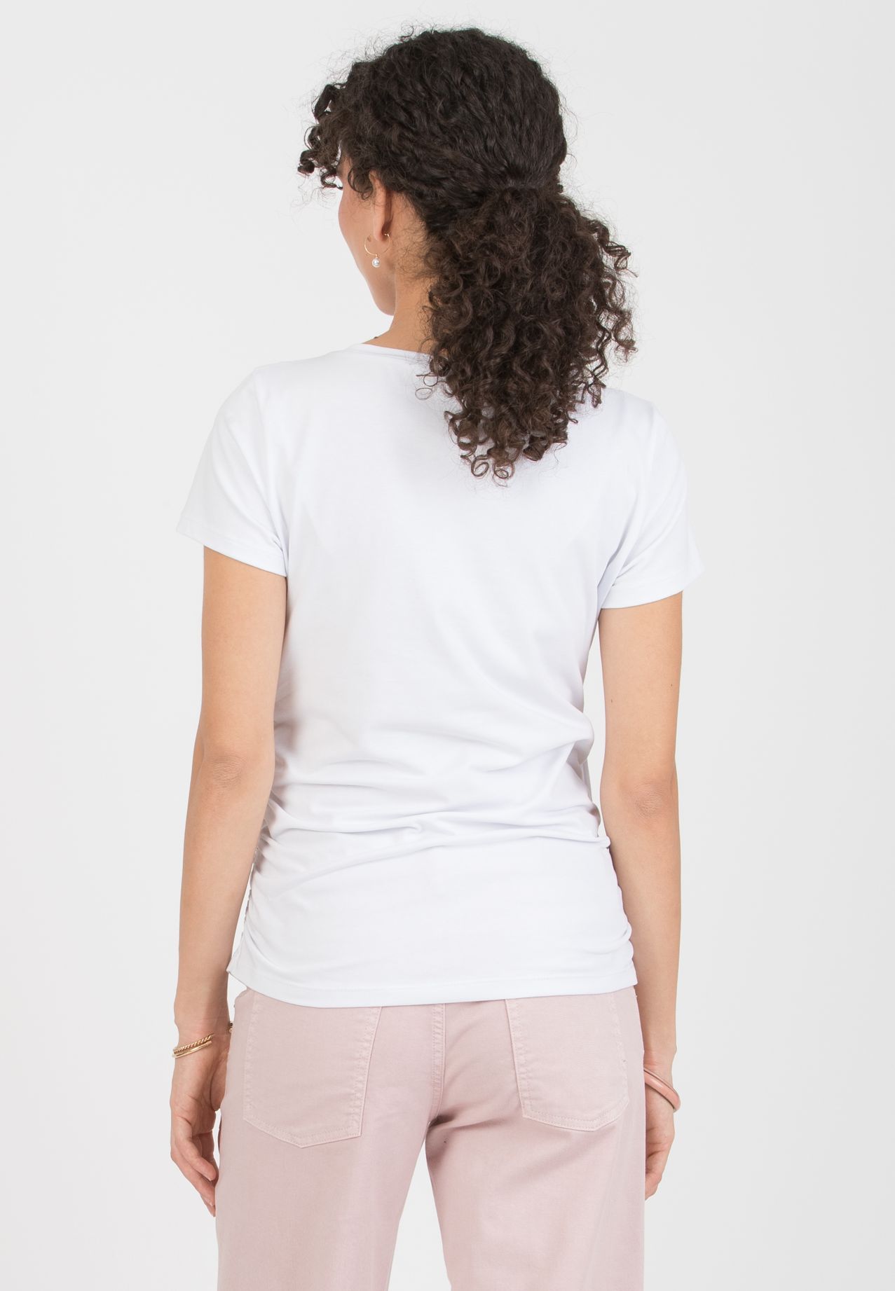 ARYNA - T-shirt Premaman in Cotone con Frange (Bianco Ottico, XS)