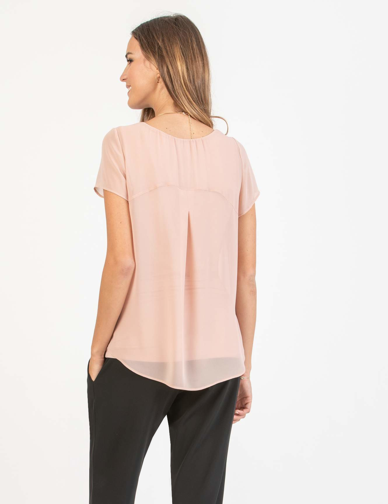 LAURA - Maglietta Premaman a Doppio Strato di Chiffon e Jersey (Rosa Confetto, XS)