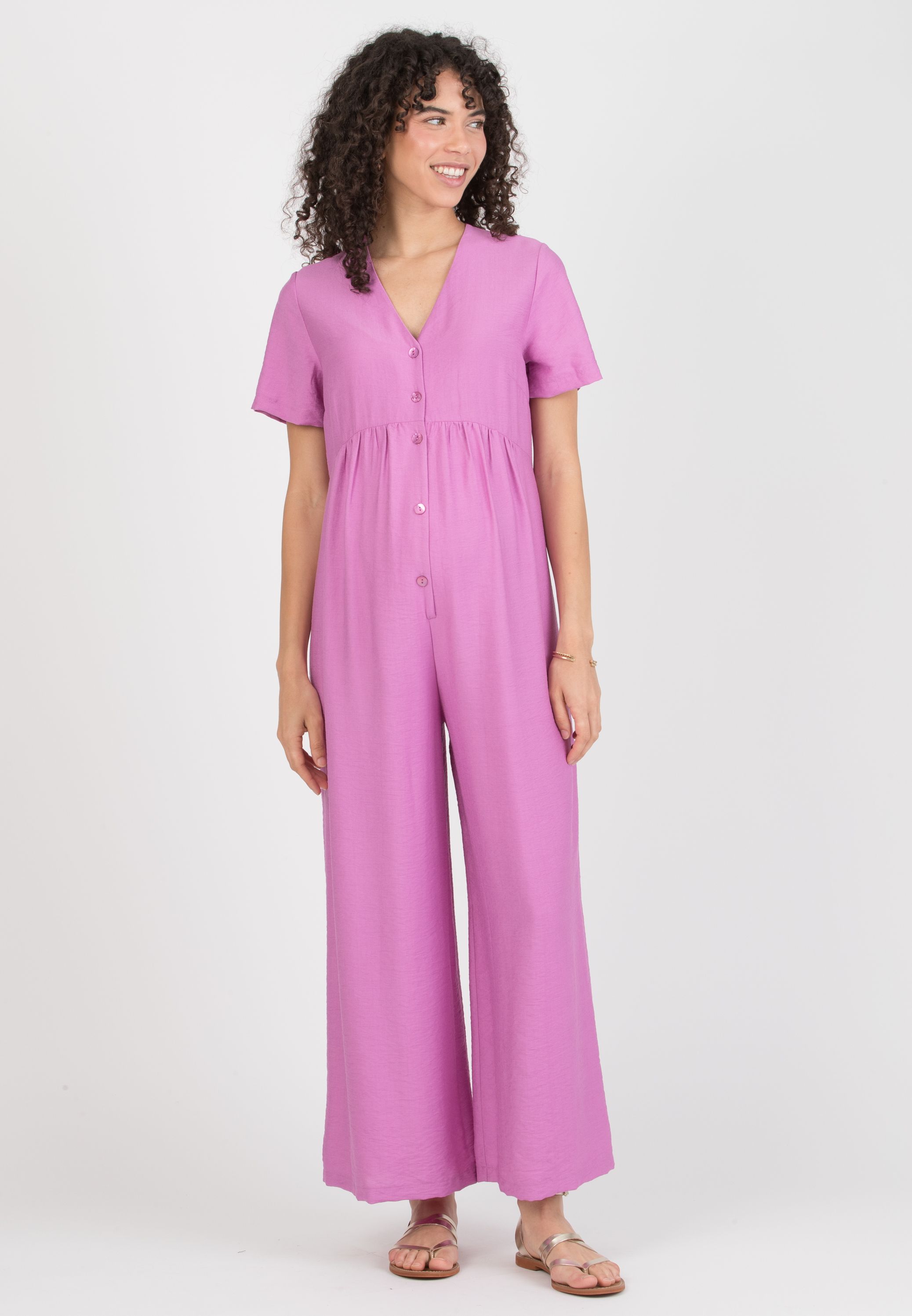 VIVIENNE - Maternity & Nursing Viscose Jumpsuit with Front Buttons (Ciclamino)