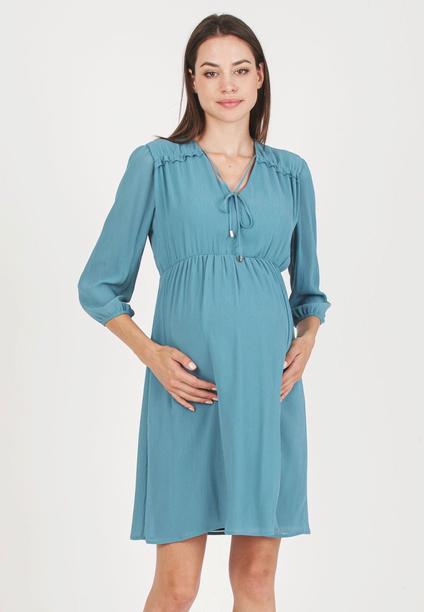 CHRISSY - Abito Premaman & Allattamento in Creponne con Laccio sullo Scollo (Avio, XS)
