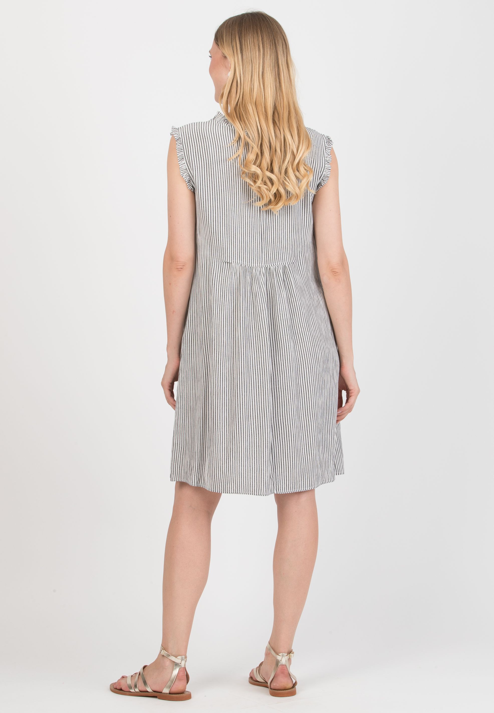 SOFIA R - Maternity & Nursing Striped Dress with Ruffles (Black, XS)