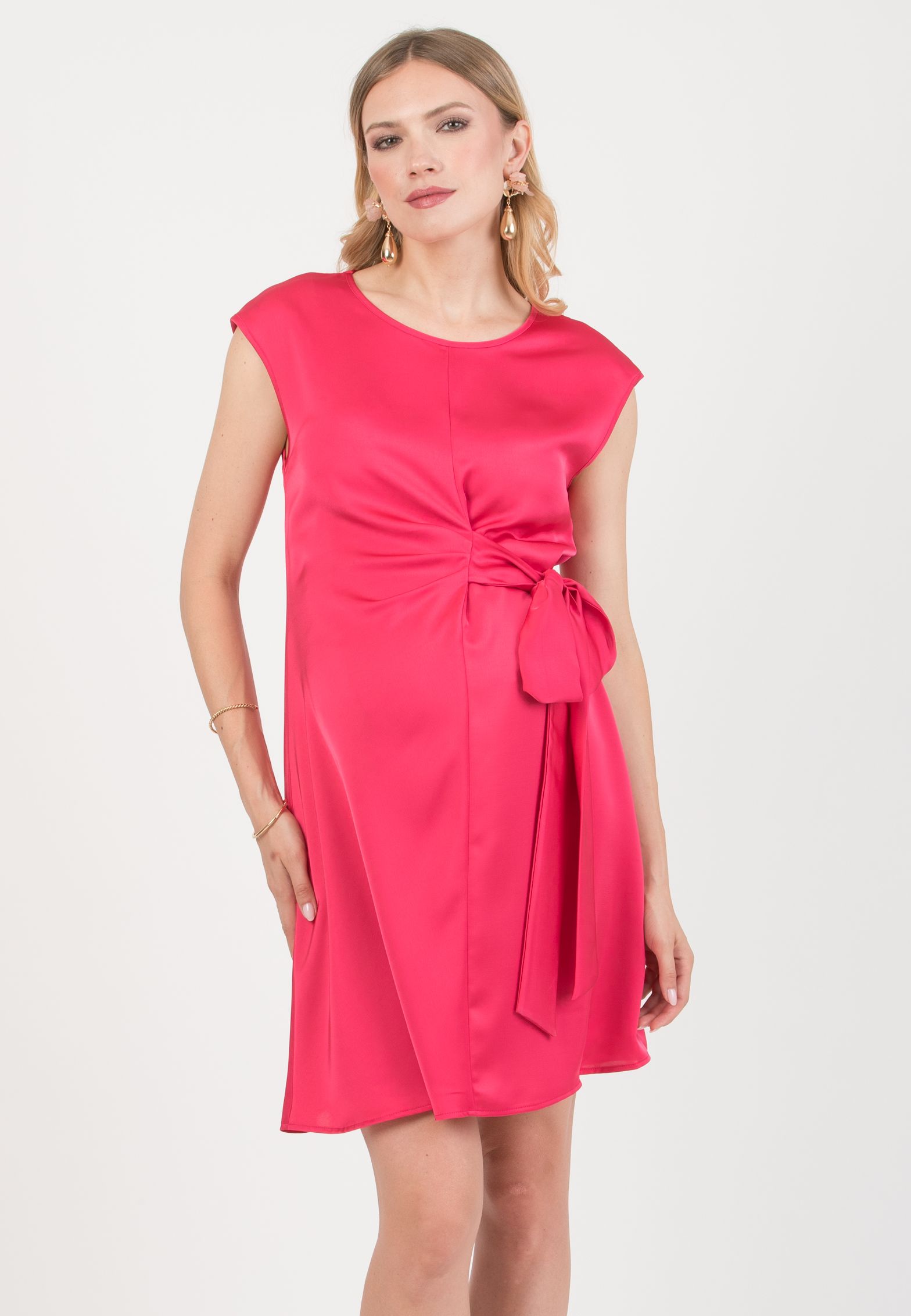 VERONICA - Maternity Satin Dress with Adjustable Tie (Rosso)
