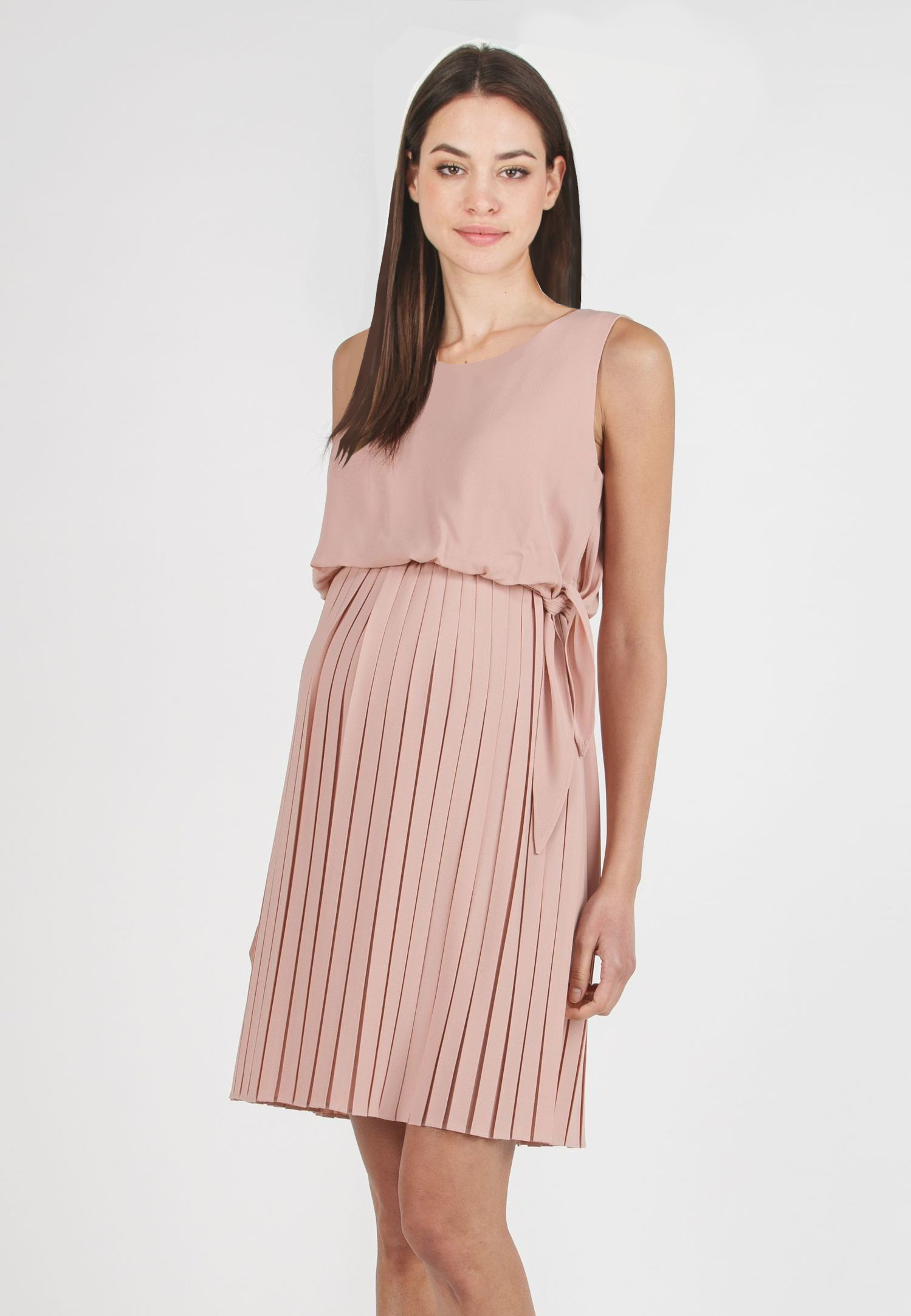 BIANCA - Maternity & Nursing Dress with Pleated Skirt and Buttons at the Back (Powder, XS)