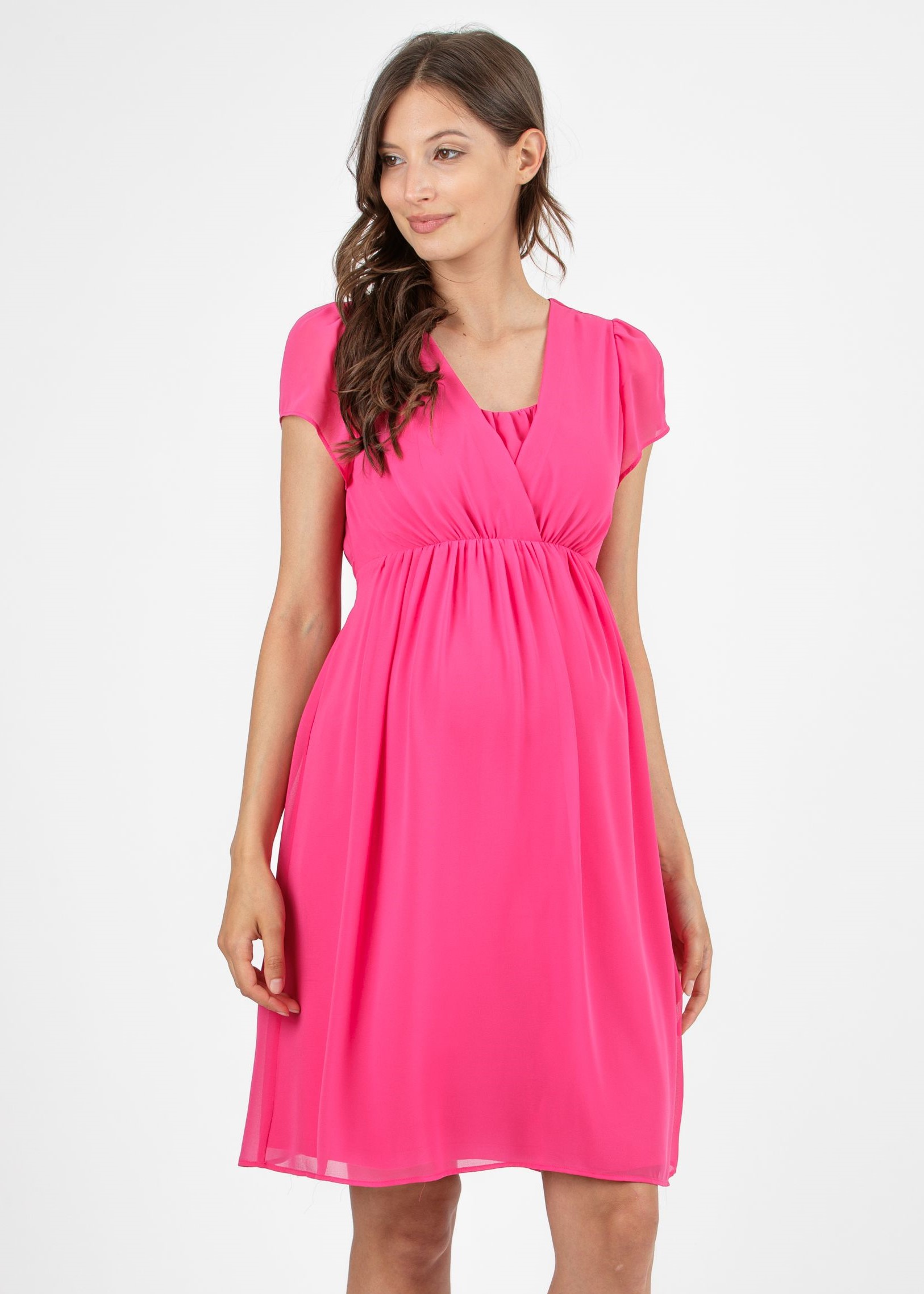 Abito Premaman & Allattamento in Georgette con Scollo Incrociato (Fuxia, XS)