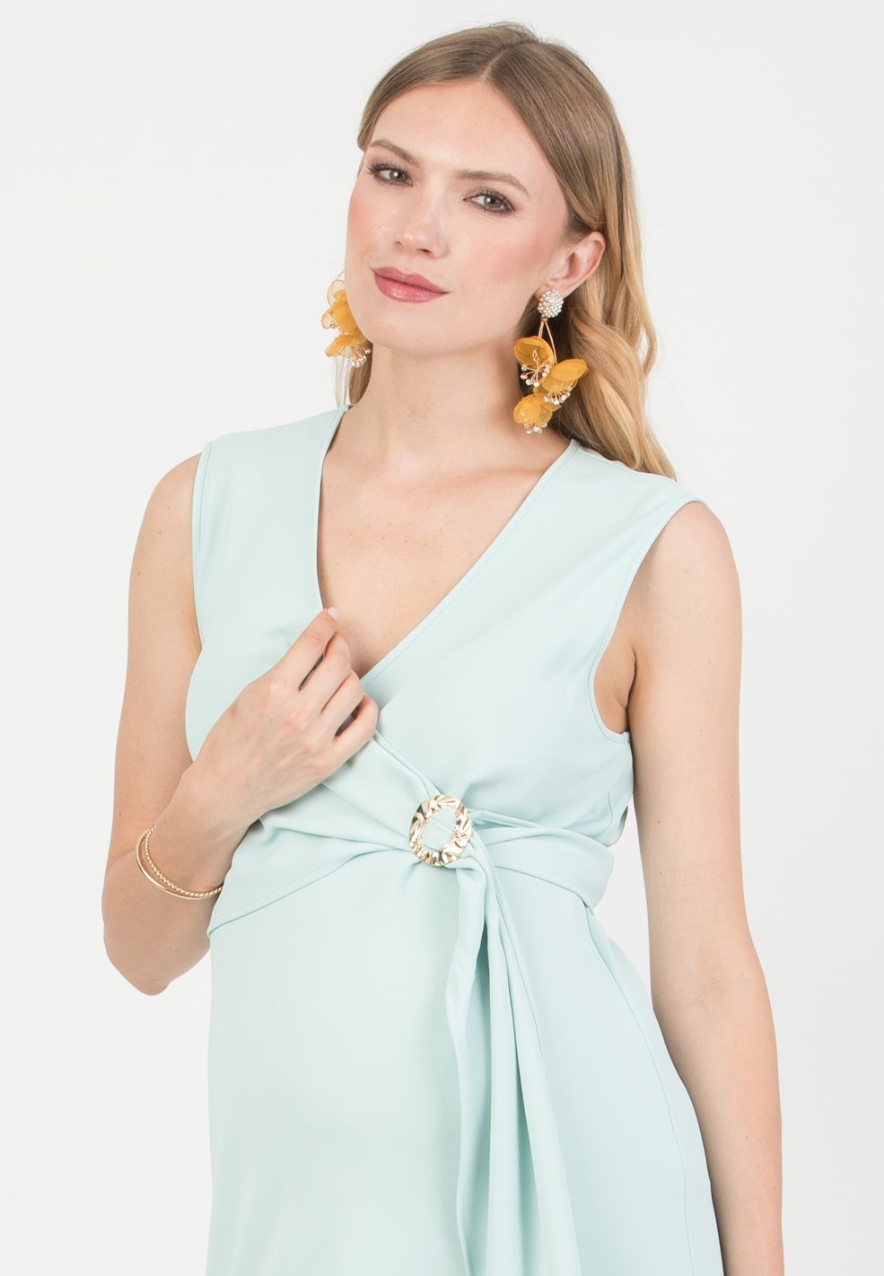 CLARISSA - Abito Premaman & Allattamento Sbieco in Cadì (Verde Chiaro)