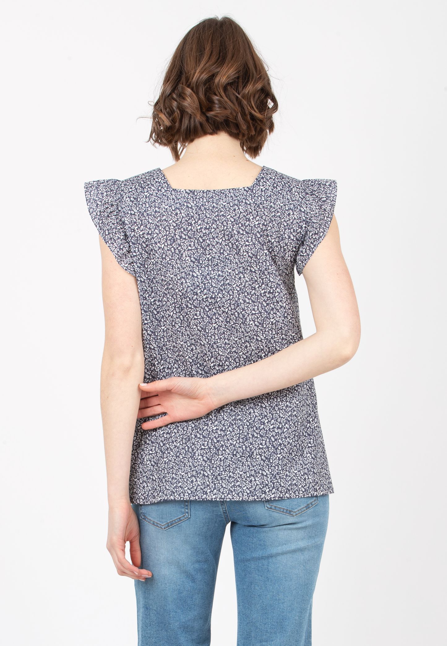 LAILA C - Maternity Blouse in Printed Cotton (Blu)