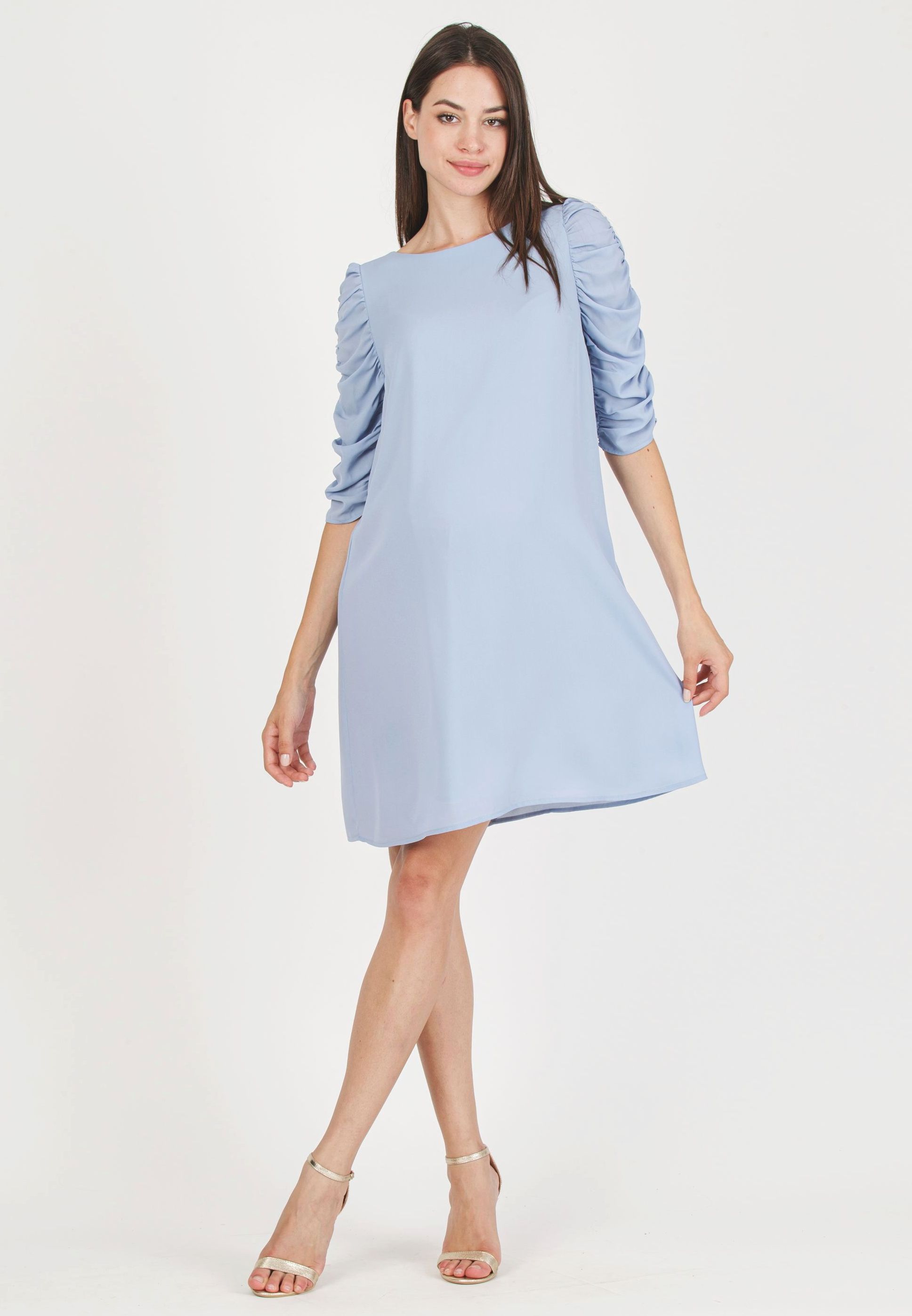NANCY - Abito Premaman con Manica Arricciata (Grigio Perla, XS)
